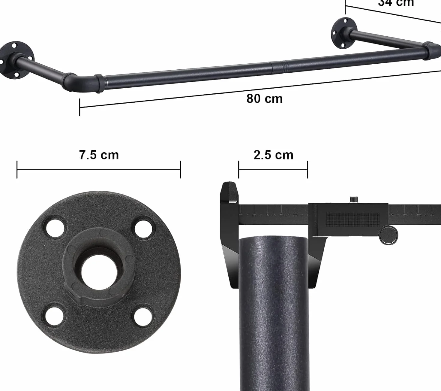Drążek na ubrania 120 cm matowy czarny na ścianę