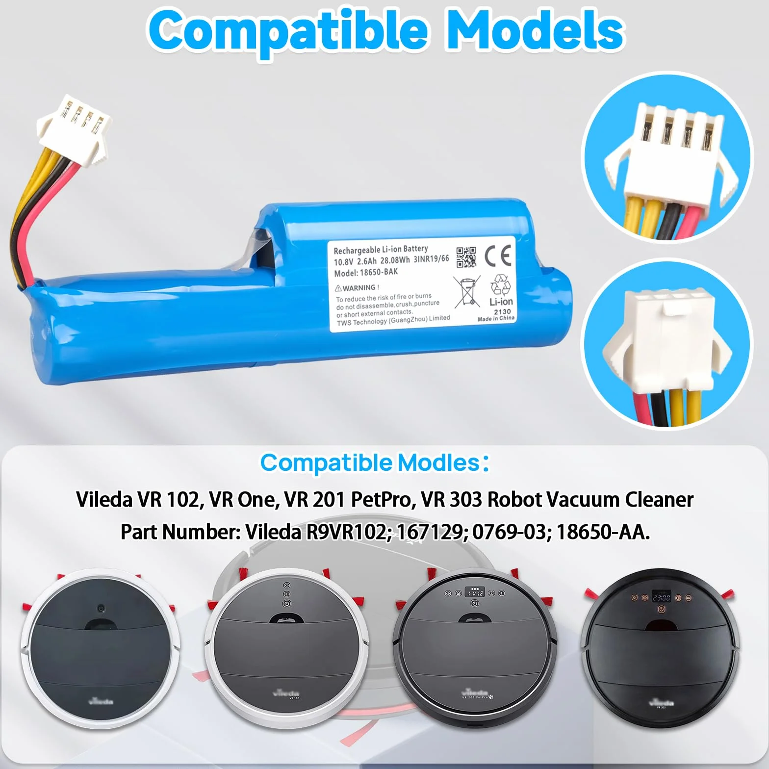 Bateria 2600 mAh kompatybilna z Vileda VR 102, VR One, VR 201 Pet Pro, VR 303