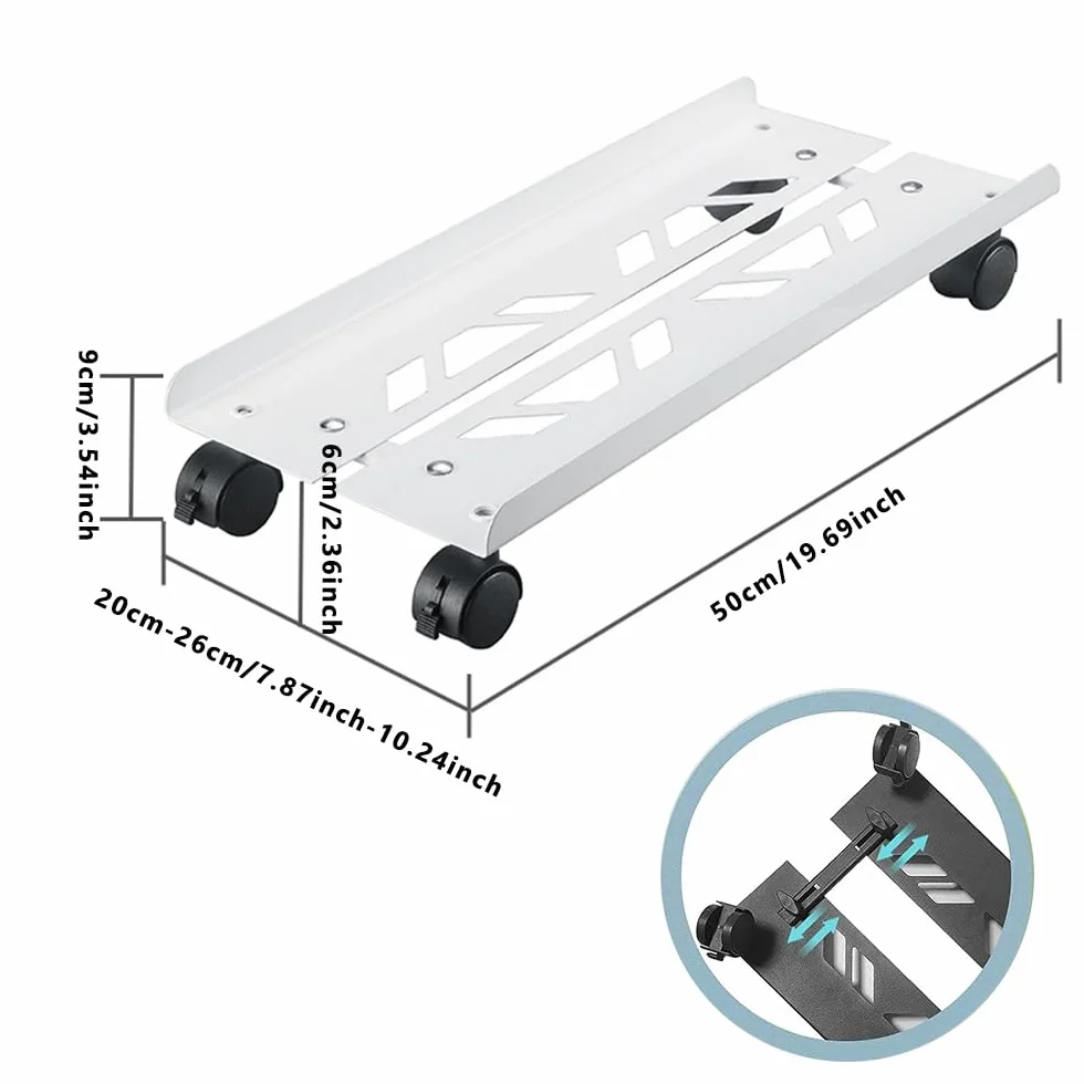 stojak na PC Case biały z 4 kółkami regulowany uchwyt CPU samoprzylepny klip na kabel