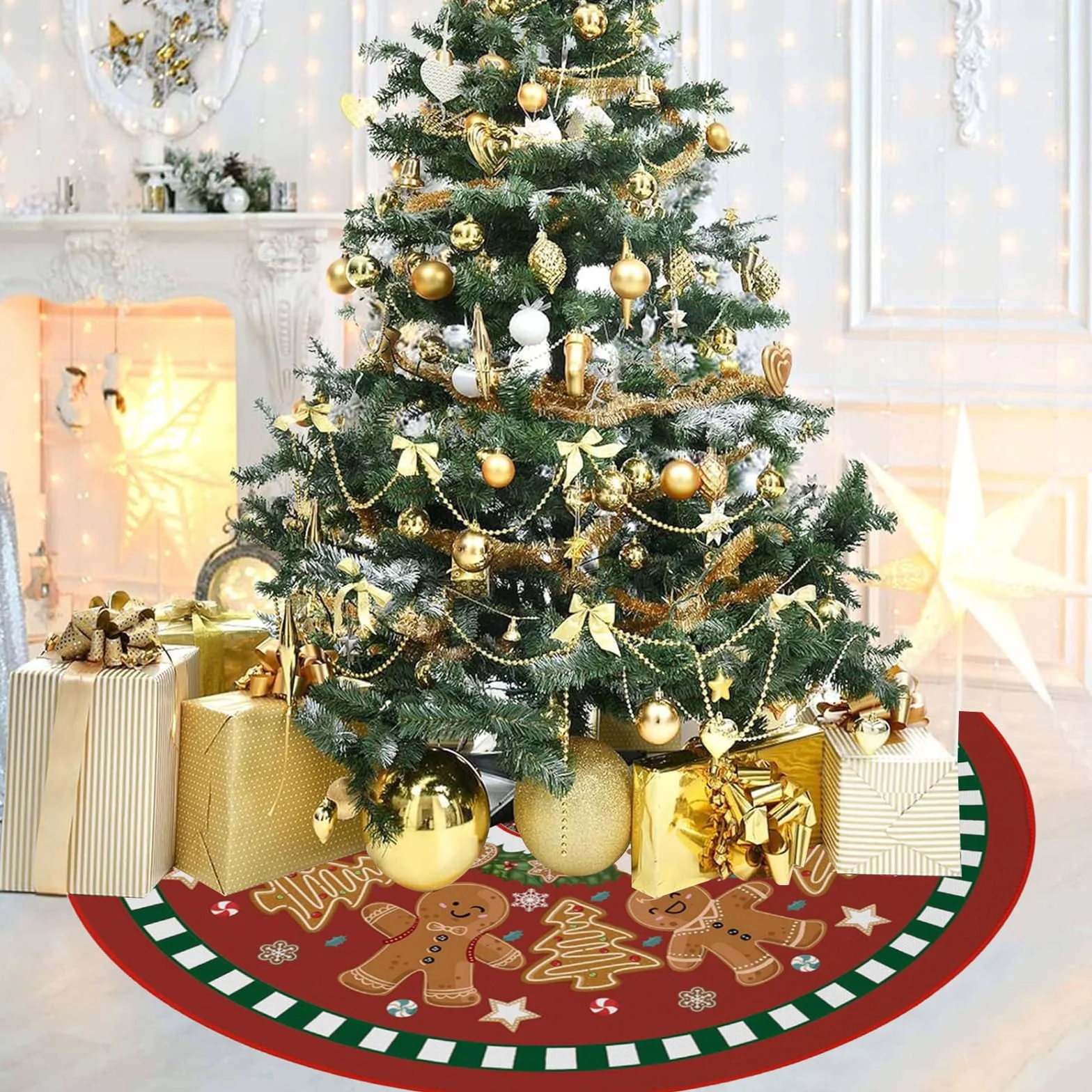 Spódnica pod choinkę Piernikowy Ludzik, 90cm Duża Spódnica pod Choinkę Xmas, Urocza Mata pod Choinkę Xmas, Spódnice pod Choinkę Xmas, Pokrywa Podstawy Choinki Xmas, Maty Choinkowe na Nowy Rok