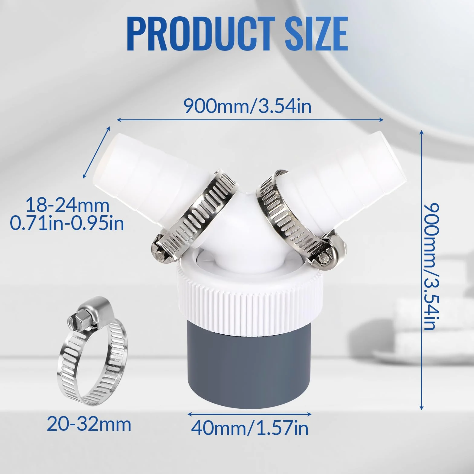 Adapter Odpływu do Pralki i Zmywarki, Podwójne Złącze Y do Węża Ø40 mm i Wejścia Ø18-24 mm, Adapter PVC, Akcesorium Odpływowe