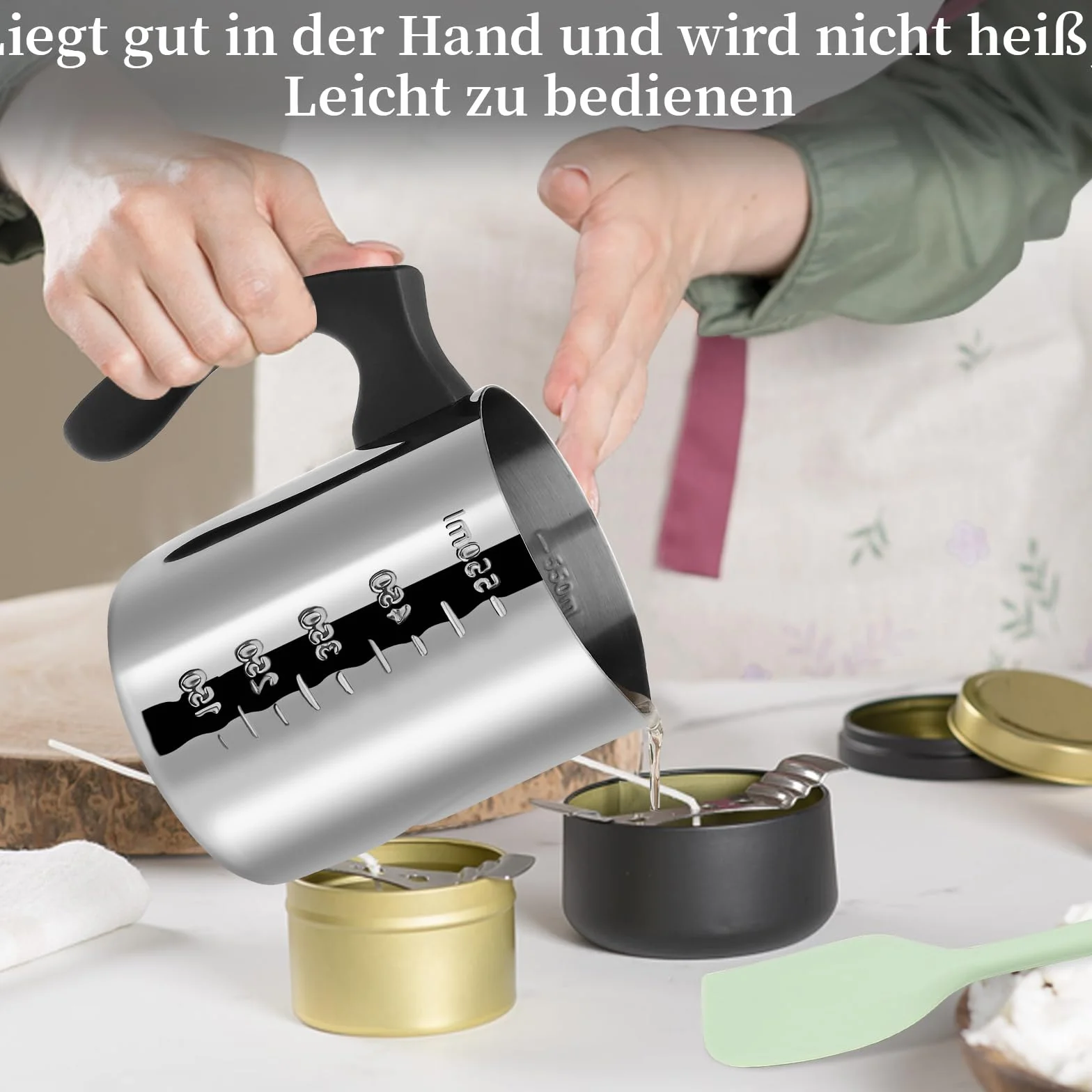 ALLAVA Garnek do topienia świec 600 ml stal nierdzewna z bonusem skrobakiem