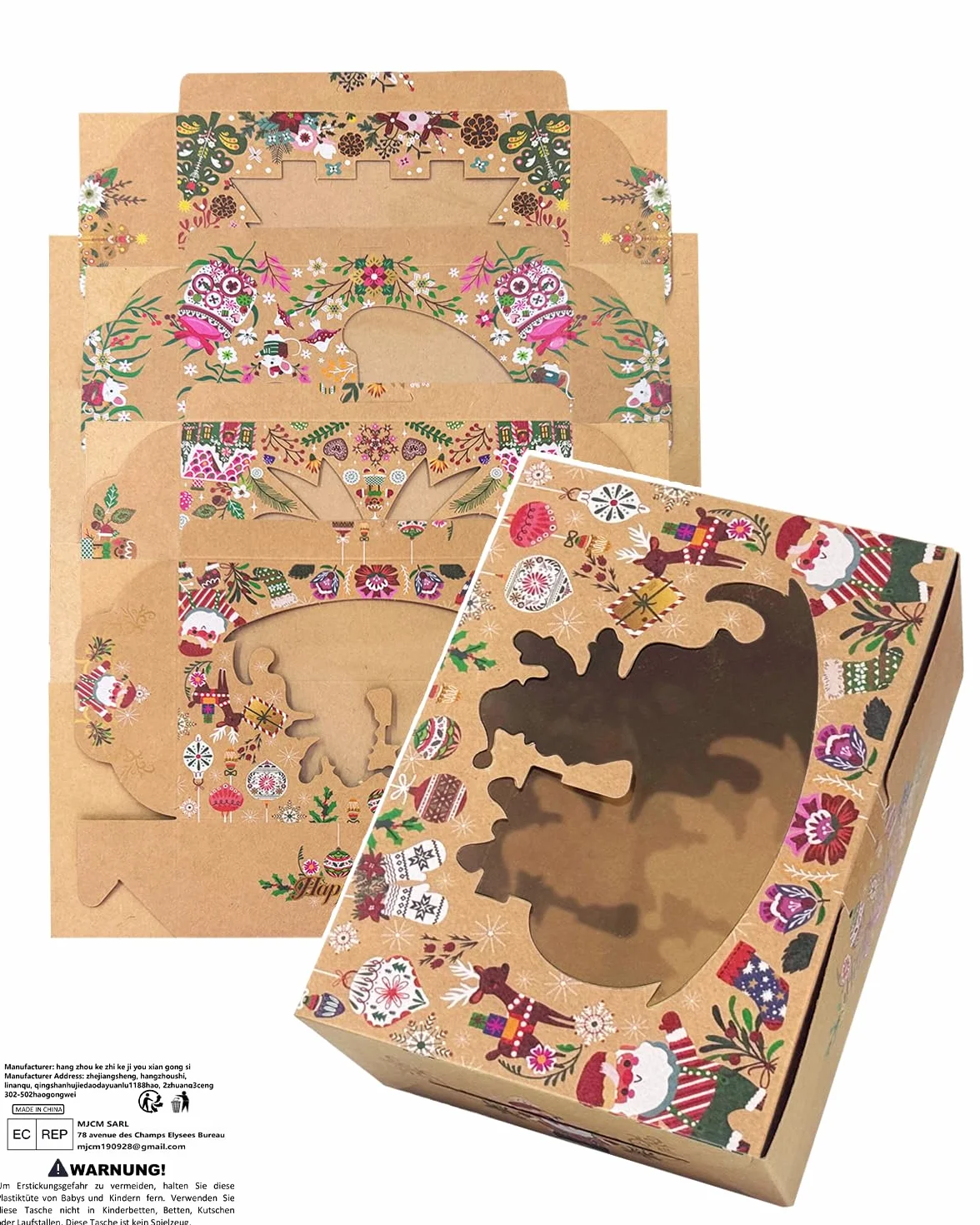 Gcardist Boże Narodzenie pudełka na ciastka z oknem 12 sztuk 15,24x20,32x6,85 cm pudełka piekarnicze, pudełka na wyroby cukiernicze na Boże Narodzenie (6x8x2,7 cali)