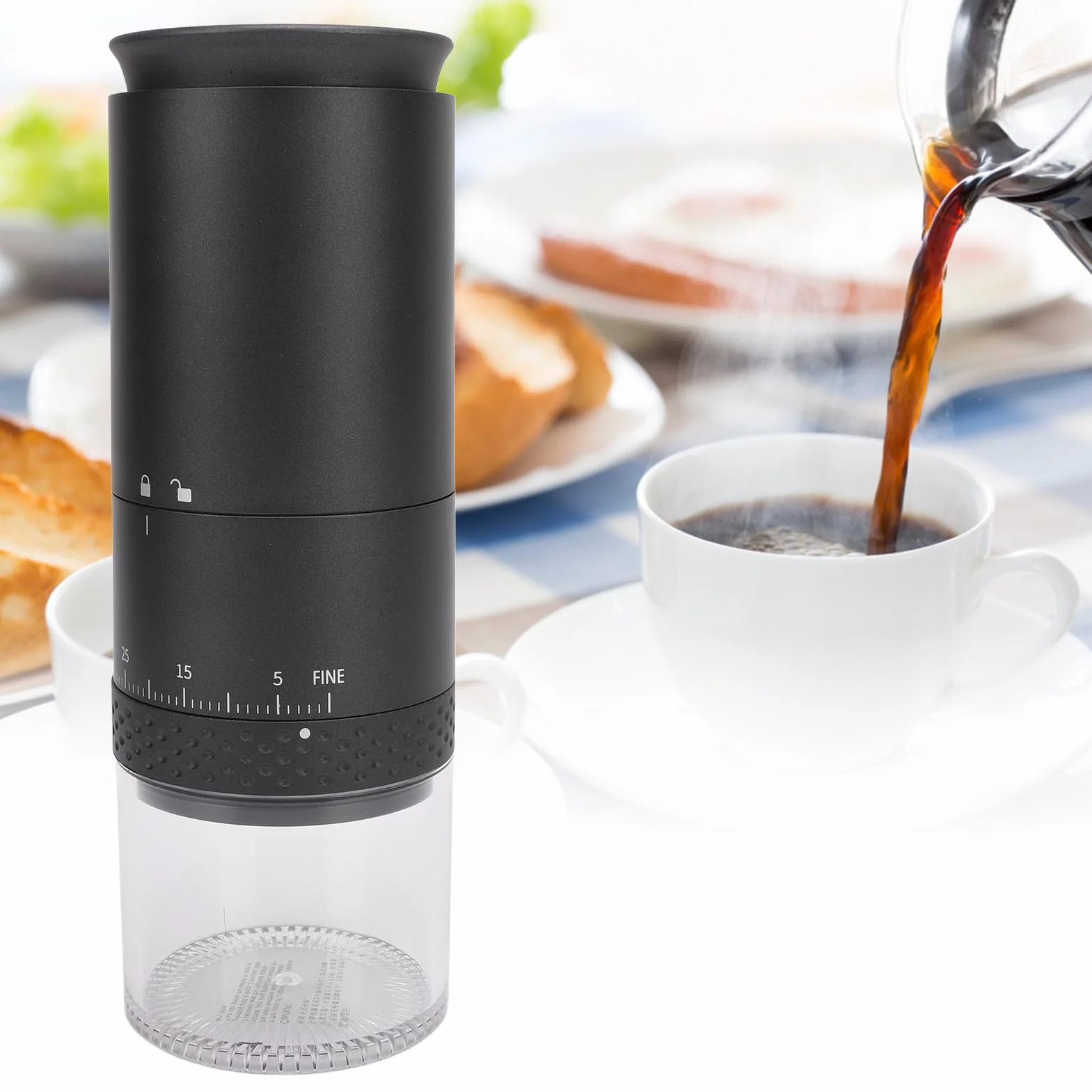 Elektryczny młynek do kawy żarnowy, 110 ml, 38 ustawień, ładowany