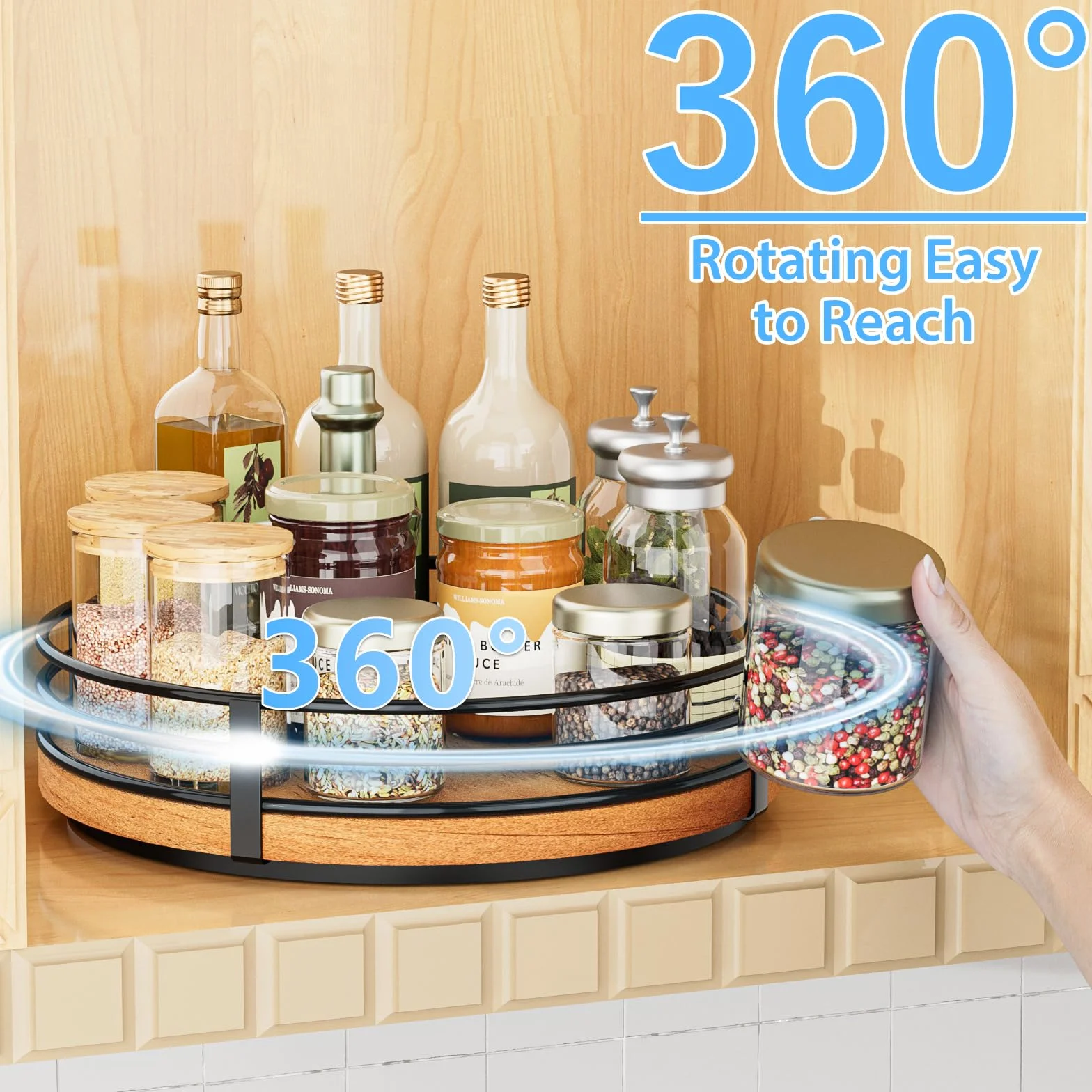 OVICAR Wood Lazy Susan Gramofon Organizer – 28 cm, okrągły, drewniany, leniwy Susan, do szafki, kuchni, stołu, spiżarni, łazienki, kawiarni, baru, przechowywania przypraw, dekoracja domu