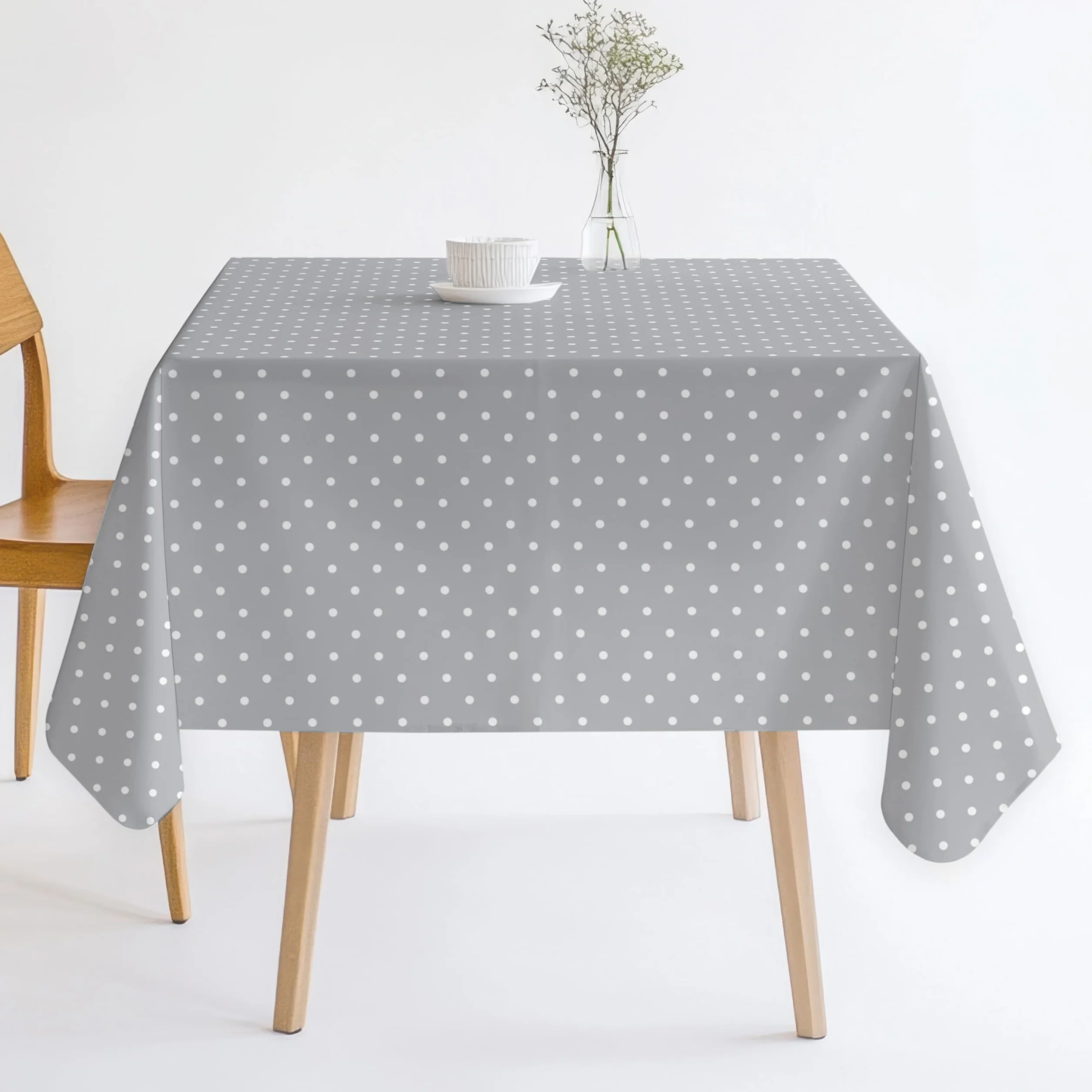 Home Direct Cerata, Obrus przeciw plamom, Obrus jadalny i stół kuchenny PVC odporny na plamy wodoodporny, małe kropki prostokątny 140 x 180 cm jasnoszary
