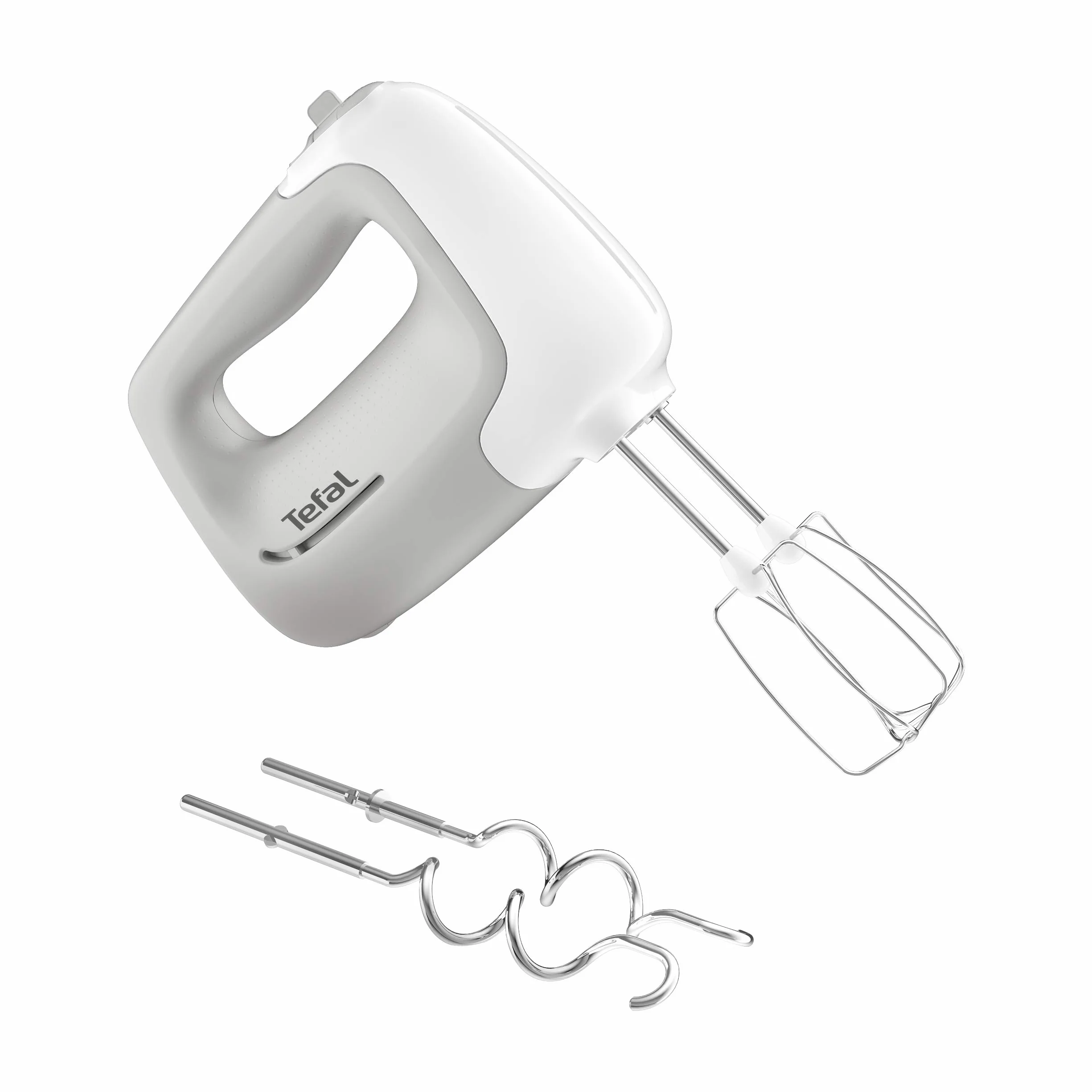 TEFAL HT450B PREP'MIX, mikser ręczny, 450W, 2 trzepaczki, 5 prędkości, 2 haki do zagniatania ciasta, ergonomiczny uchwyt, biały/szary