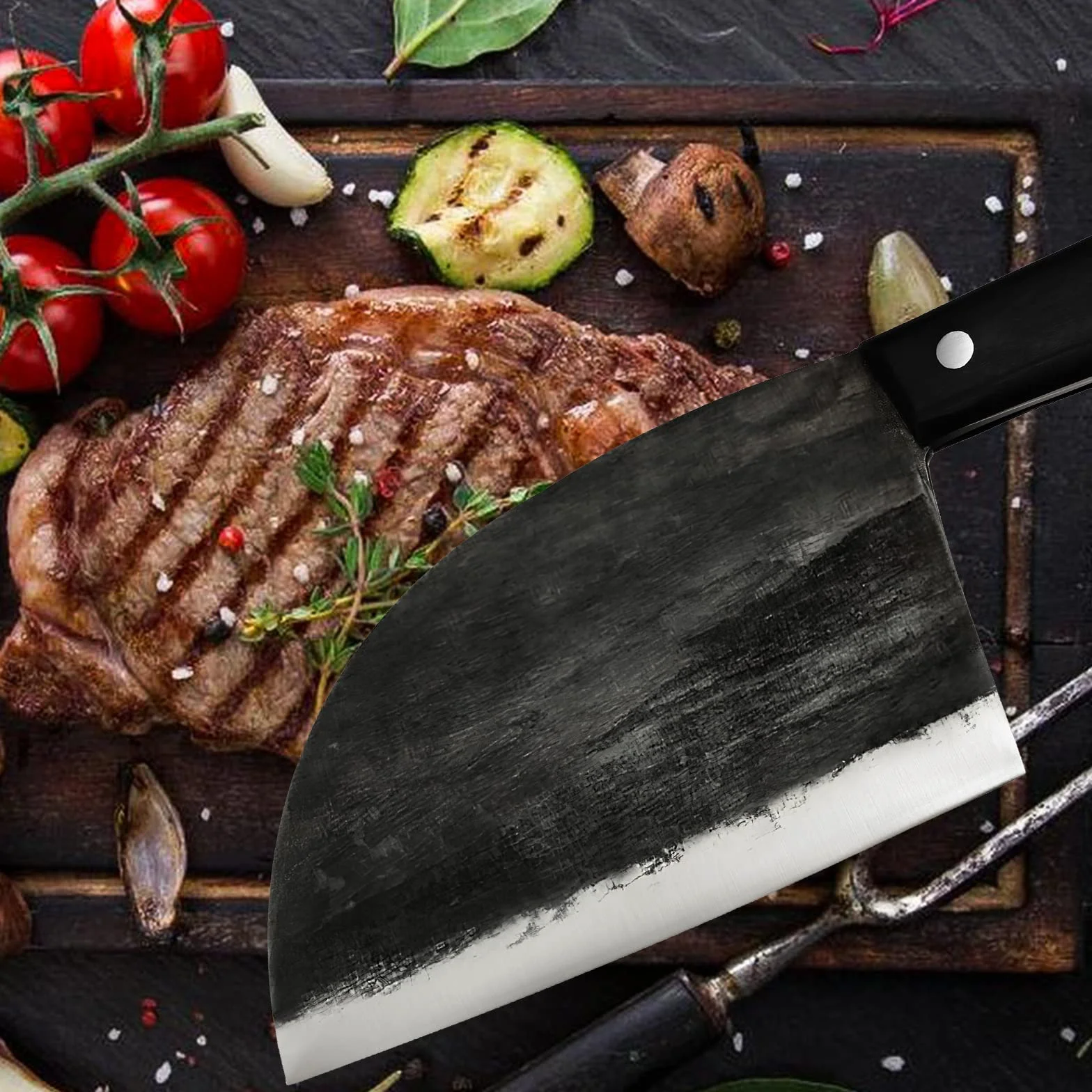 Chiński nóż szefa kuchni, nóż rzeźniczy, nóż do filetowania, nóż Santoku, nóż do mięsa, nóż uniwersalny, nóż kuchenny, nóż do siekania siekacza, ze skórzaną pochwą, nóż do mięsa
