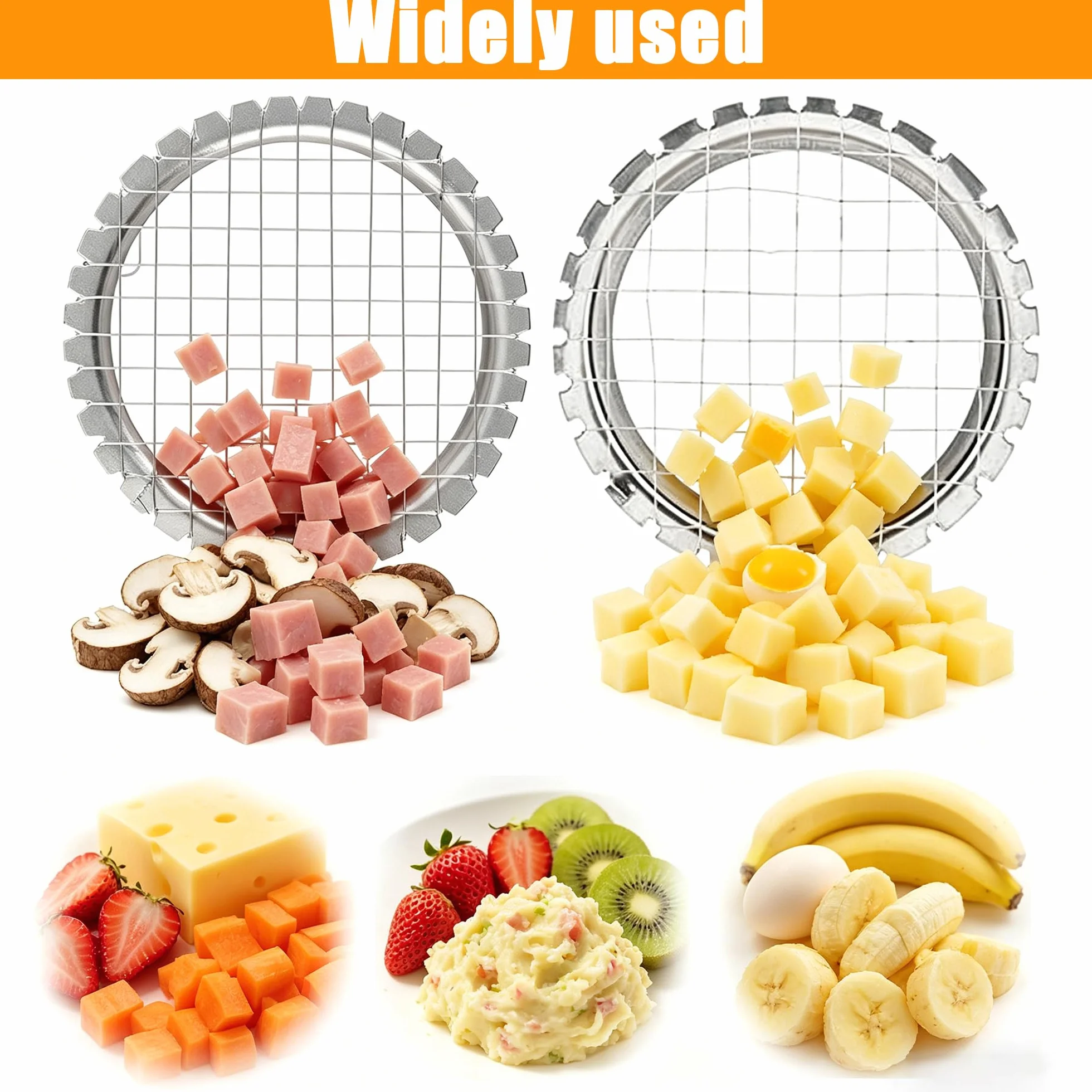 2 sztuki rozdrabniacza do jajek, ze stali nierdzewnej, 8 mm i 5 mm, do krojenia w kostkę do owoców i warzyw, do sałatek