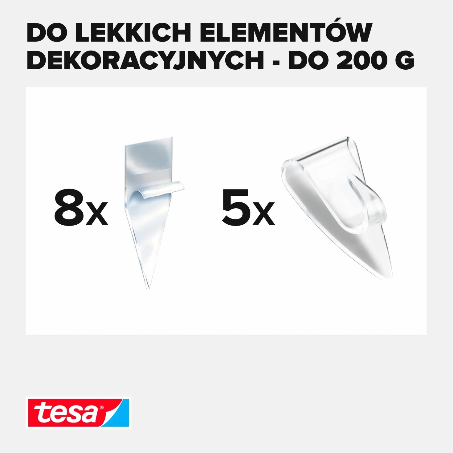 Tesa Haczyki Samoprzylepne do Dekoracji, Przezroczysty, 5 Sztuk