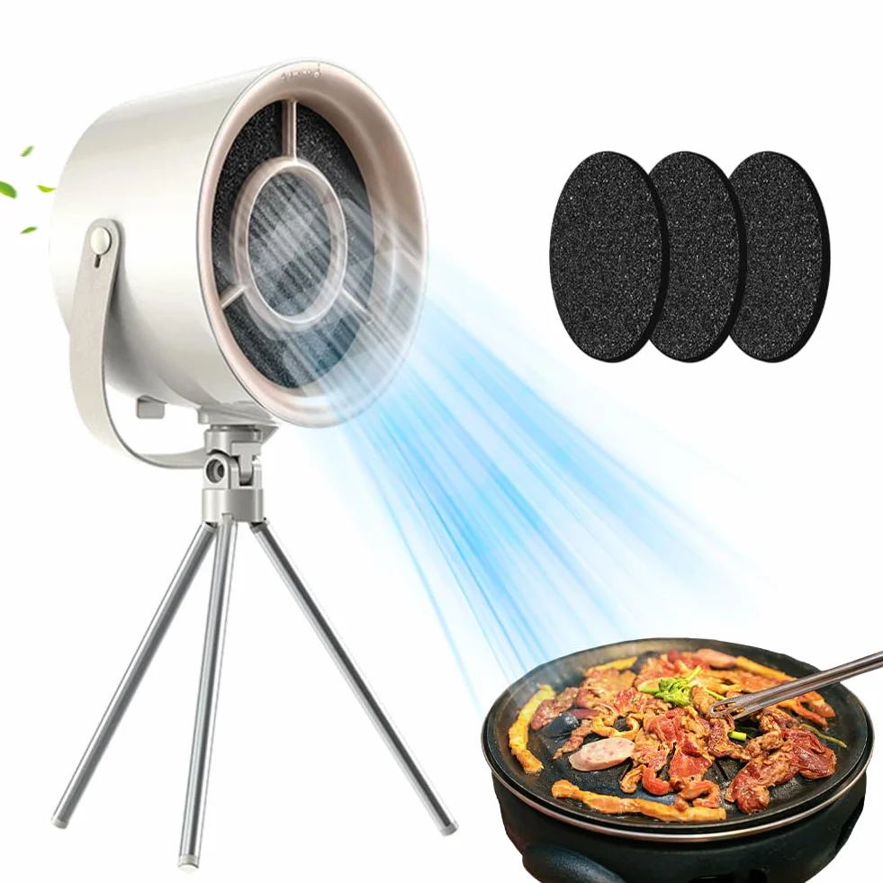 Przenośny okap kuchenny, przenośny pulpit kuchenny z 3 prędkościami, zdejmowany i nadający się do prania wentylator, do BBQ, gotowania, hot potu, na kemping, do kampera (kolor biały)
