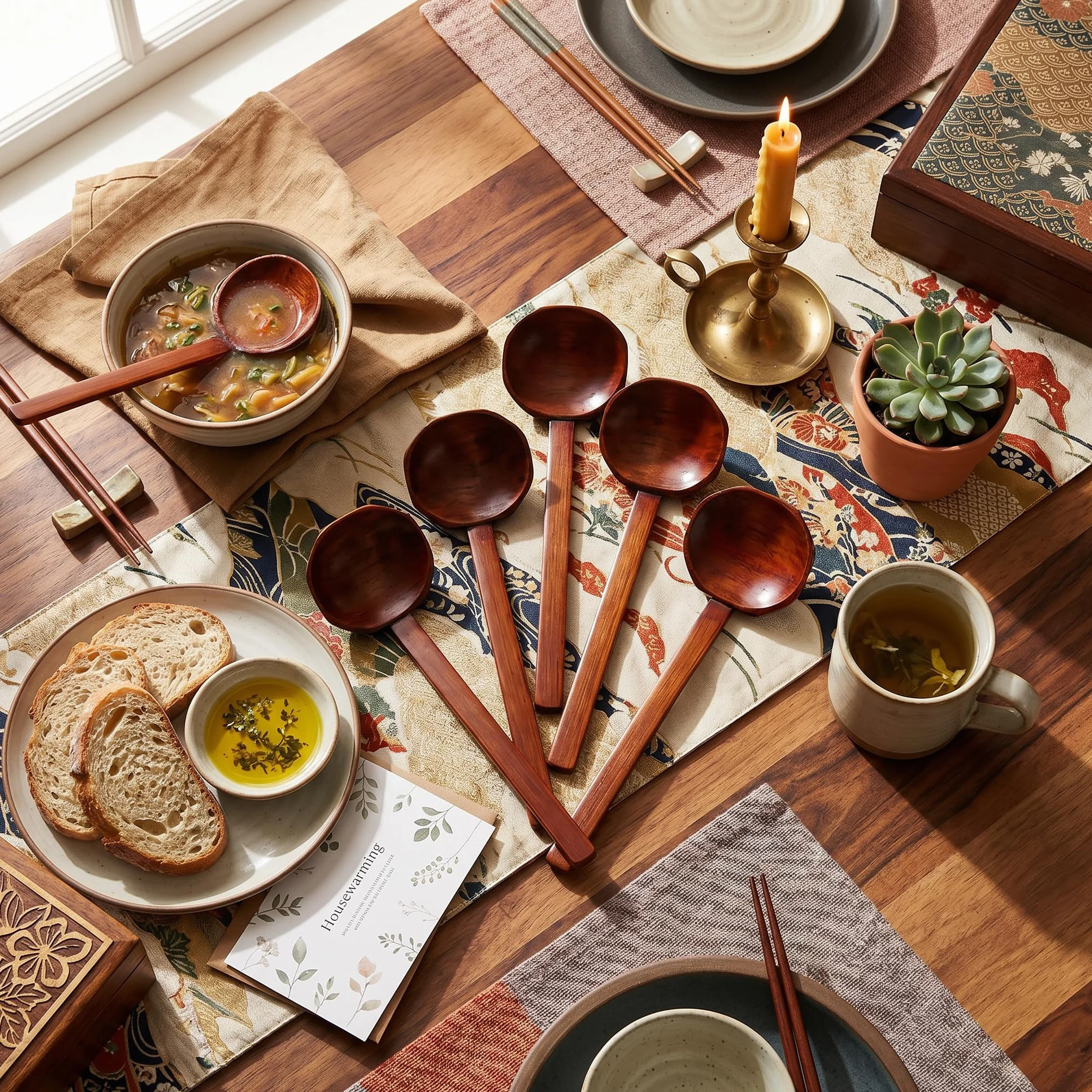 5 Sztuk Drewniane łyżki do Zupy, Japońska łyżka Skorupy żółwia Długa Rączka Drewniana łyżka do Zupy Ramen do Naczyń Kuchennych(Stary lakier bez dziur)