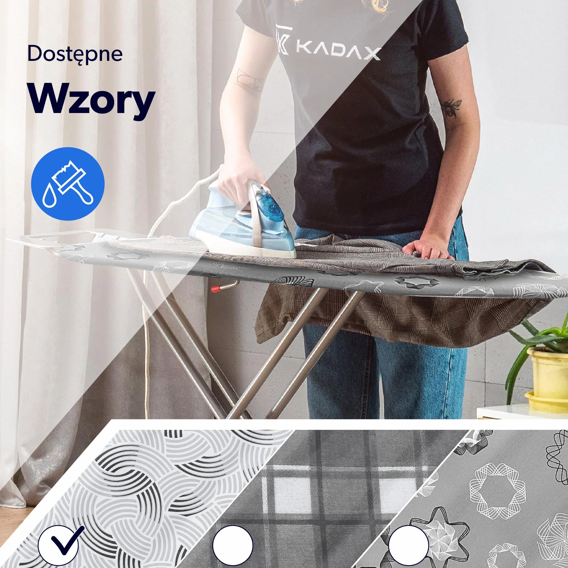 KADAX Deska do prasowania 114 x 34 cm do żelazek parowych z półką na żelazko i 5 mm podkładem, metalowa siatka odprowadza parę, antypoślizgowe stopki zapobiegają przesuwaniu