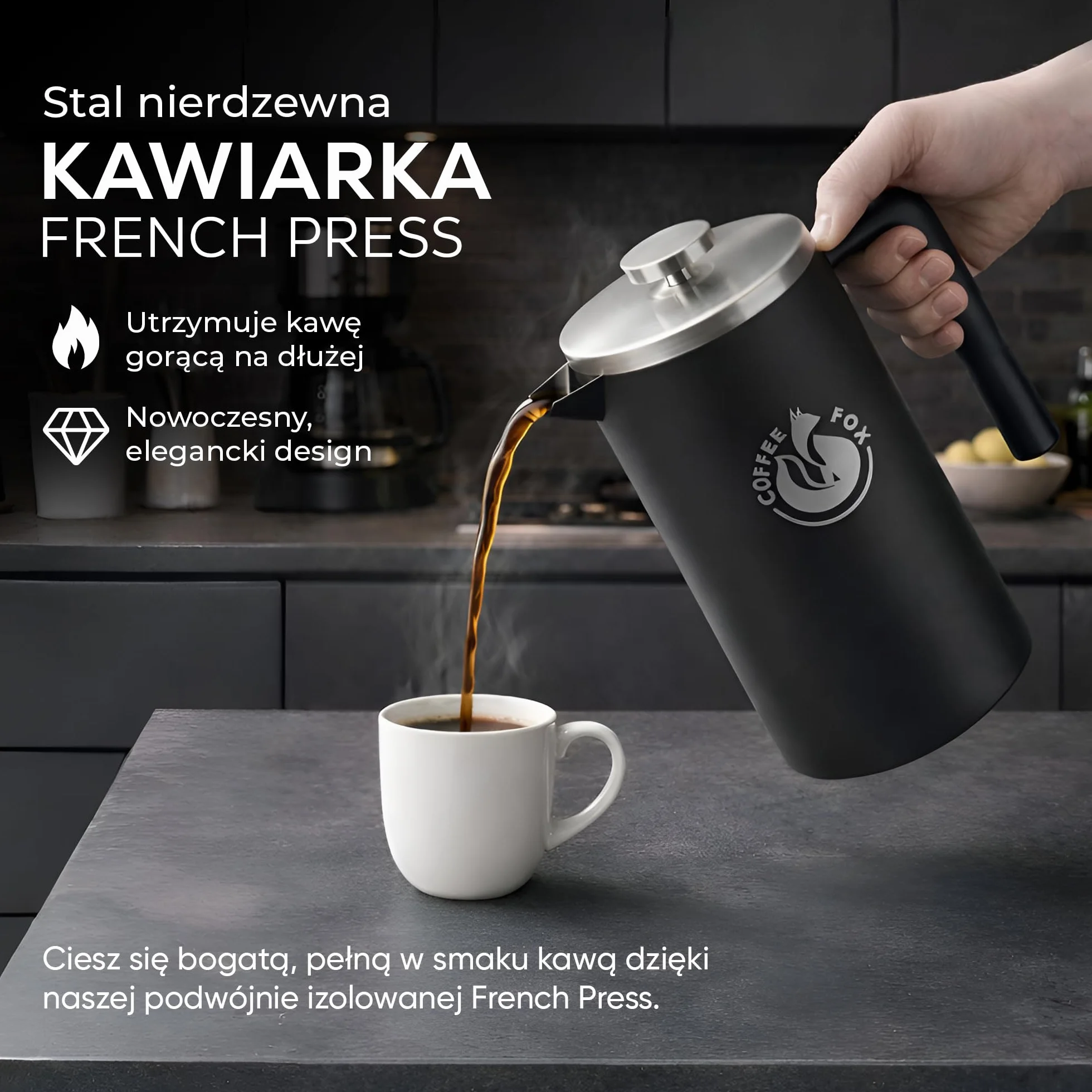 Dzbanek do kawy z prasą francuską ze stali nierdzewnej Czarny 350 ml