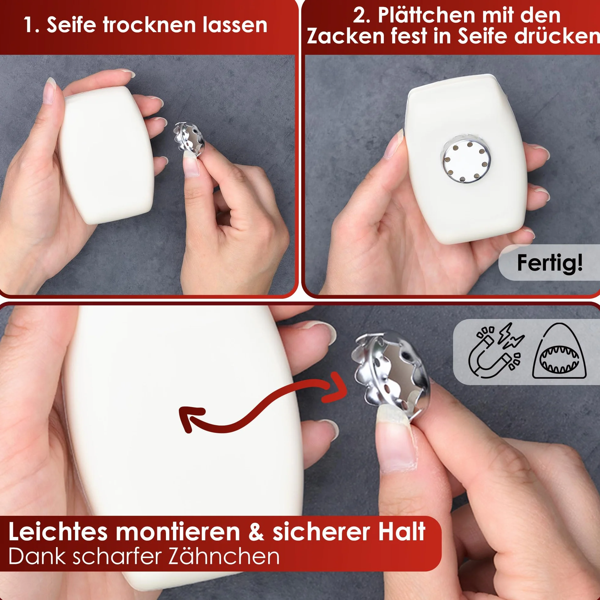 Płyta zamienna do magnetycznego mydła WEIDEBACH®, zestaw 6 płyt magnetycznych, stal nierdzewna SS430, uniwersalny magnes mydlany, stały magnes do mydła magnetycznego