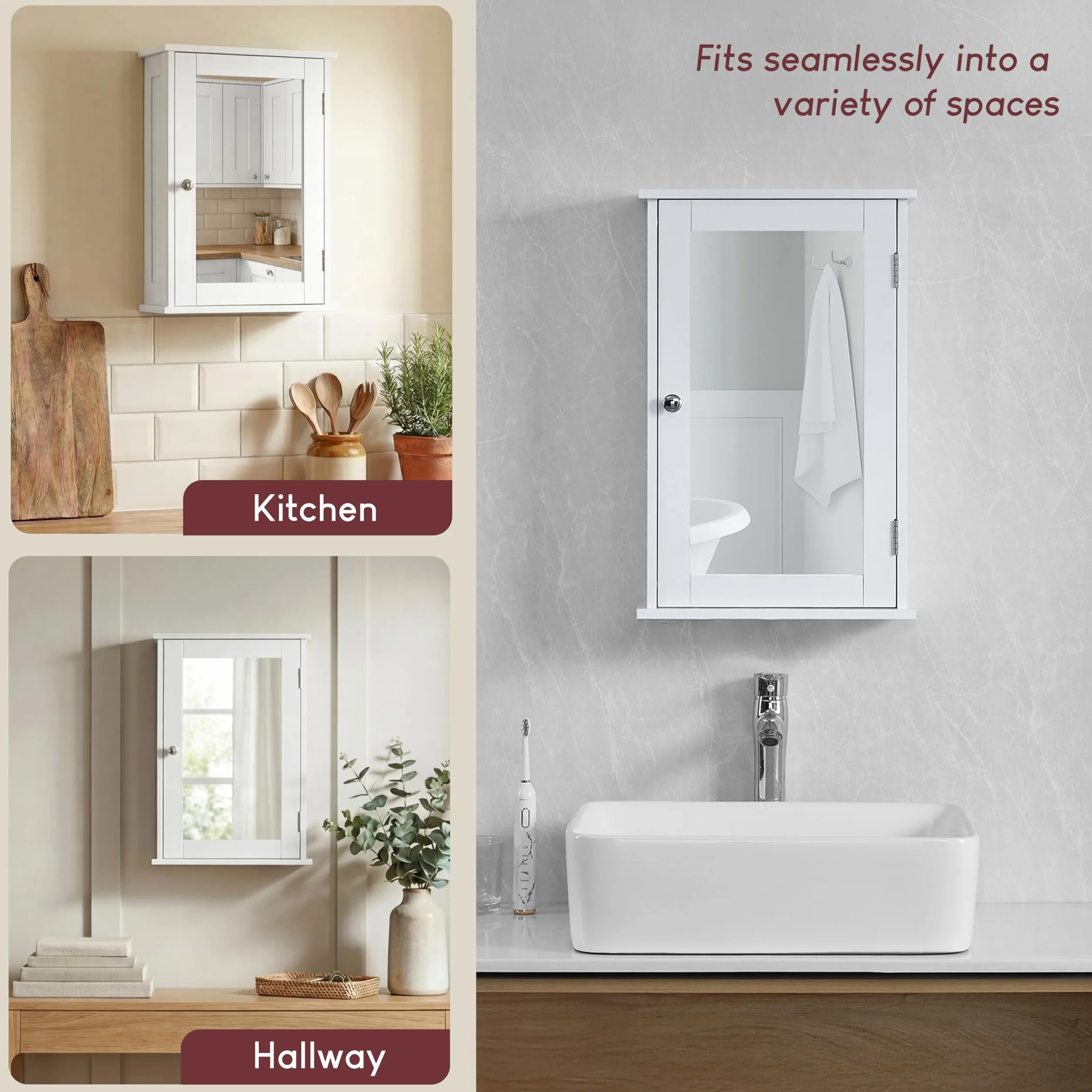 Bath Vida Priano szafka łazienkowa pojedyncze lustrzane drzwi montowane na ścianie, biała