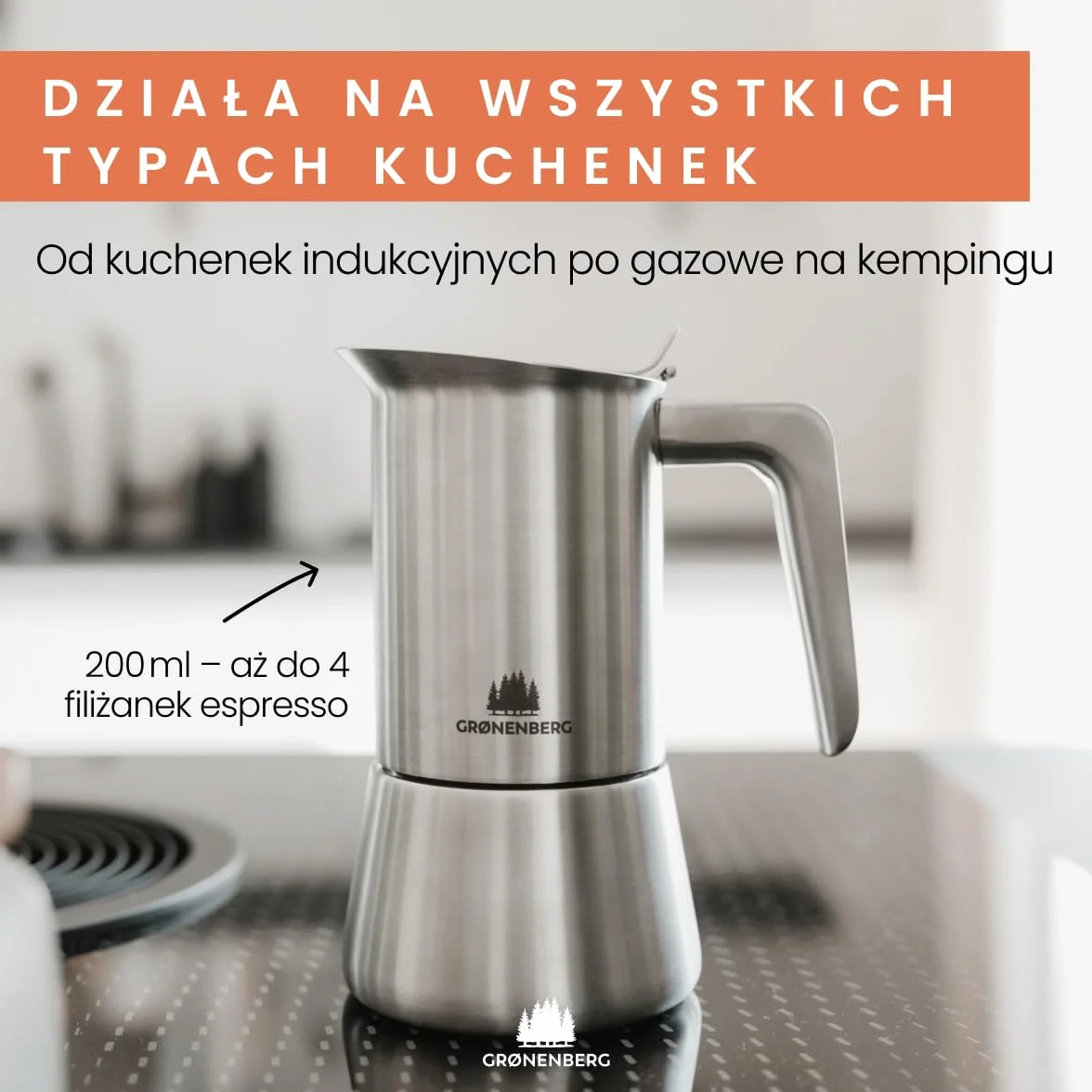 Groenenberg Ekspres do kawy indukcyjny (4I6 filiżanek) I włoski ekspres do kawy ze stali nierdzewnej I w zestawie zapasowa uszczelka i wkład redukcyjny (4 filiżanki (200ml))