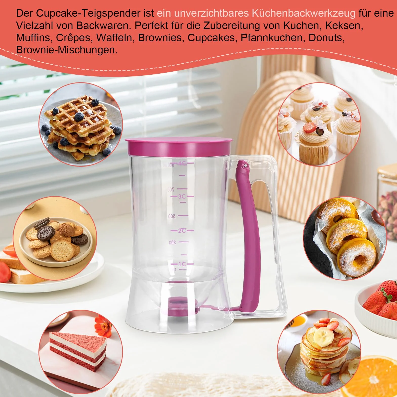 Cocoarm 900 ml dozownik ciasta z szerokim otworem i skalą pomiarową