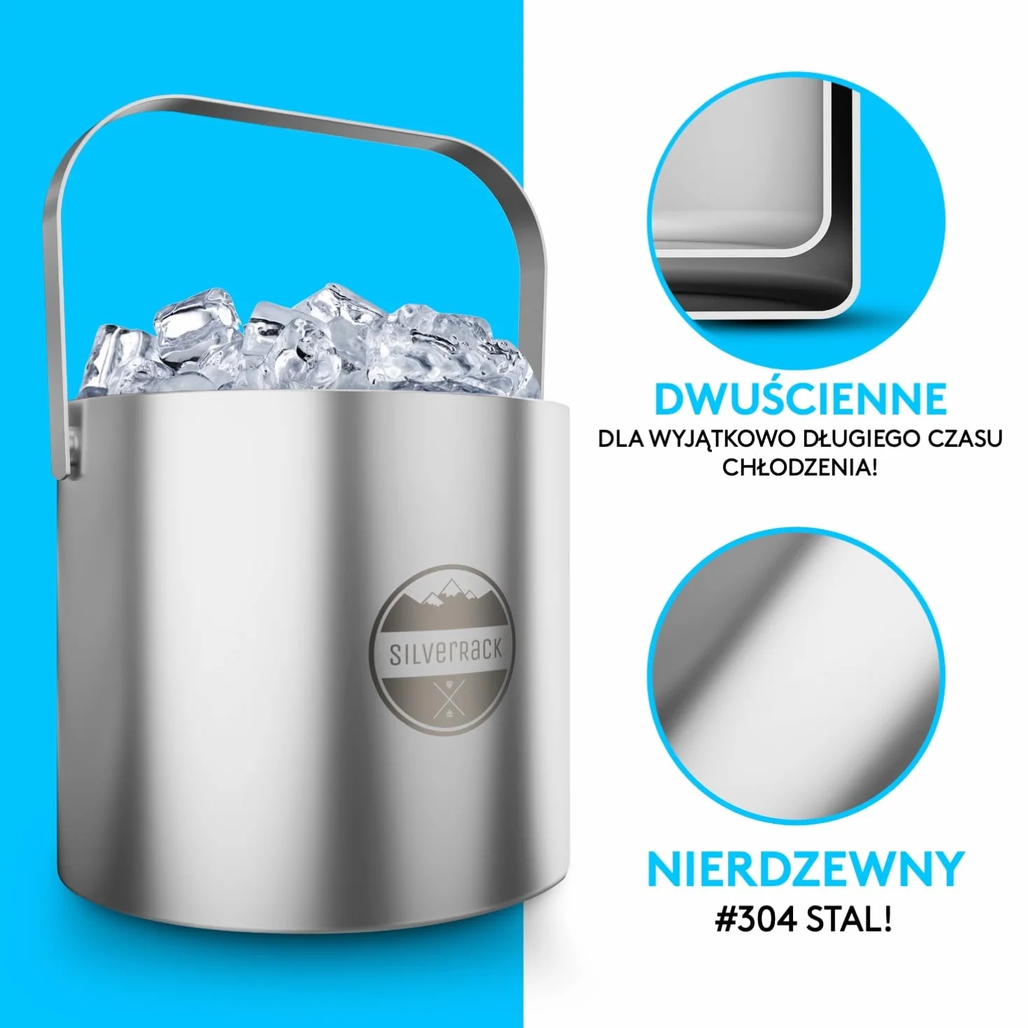 SilverRack tacka do kostek lodu ze stali szlachetnej z pokrywką i szczypcami [1,3 l] - pojemnik na kostki lodu idealny na zimne napoje - luksusowy kübel do lodu jako tacka do kostek lodu Ice Bucket