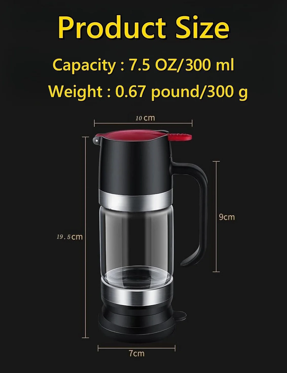 Dozownik miodu szklany, 9 oz Niekapiący słoik na miód z uchwytem, Niekapiący szklany dozownik miodu z podstawką, Szklany dozownik syropu do kawy lub herbaty, Idealny do miodu i syropu, Czarny