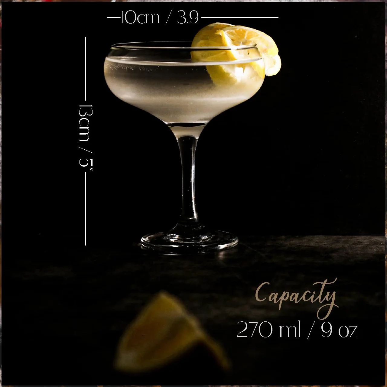 Zestaw 6 szklanek Martini 270 ml, szklanki coupe, długi trzonek