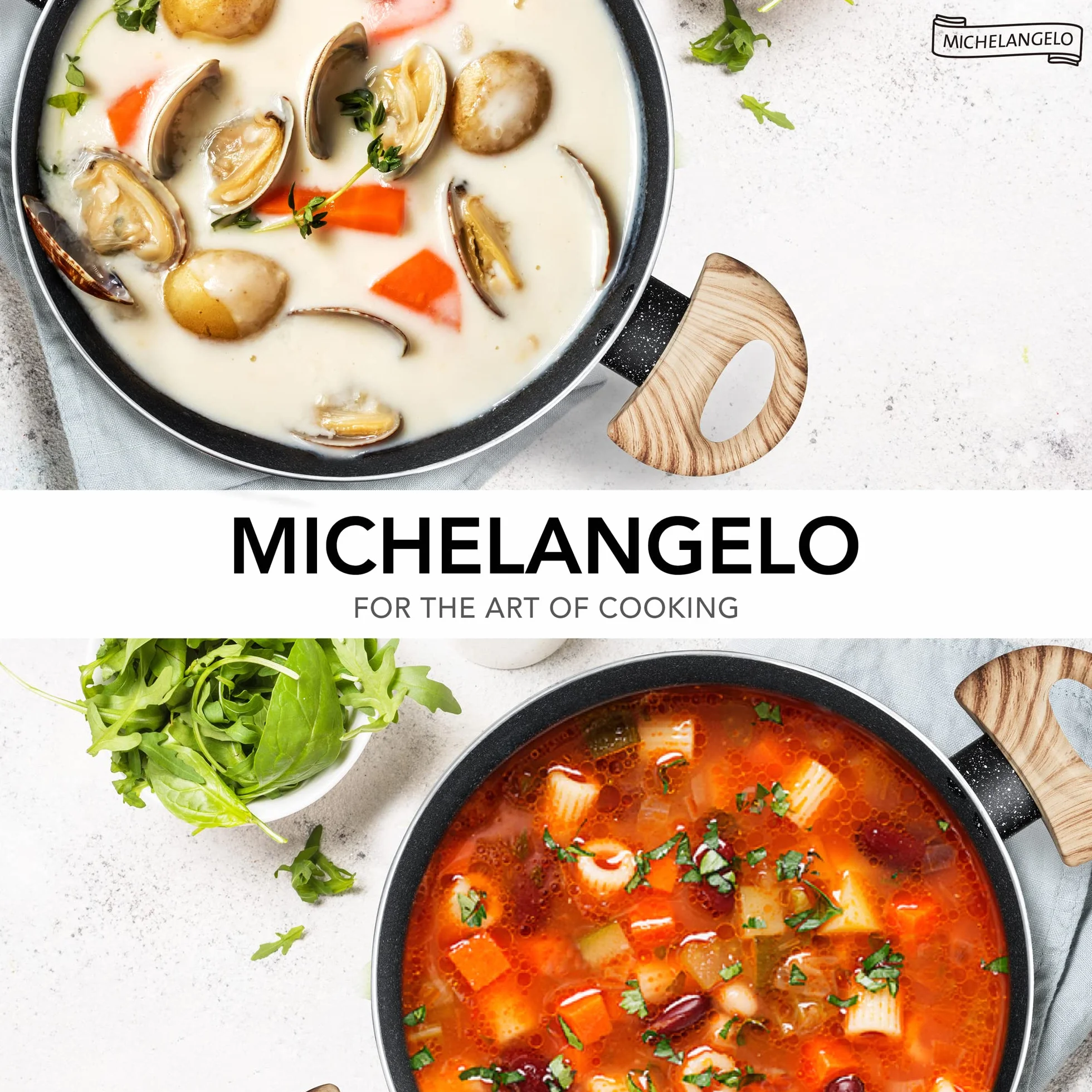MICHELANGELO Garnek 24 cm z pokrywką 5 l granitowy nieprzywierający indukcyjny