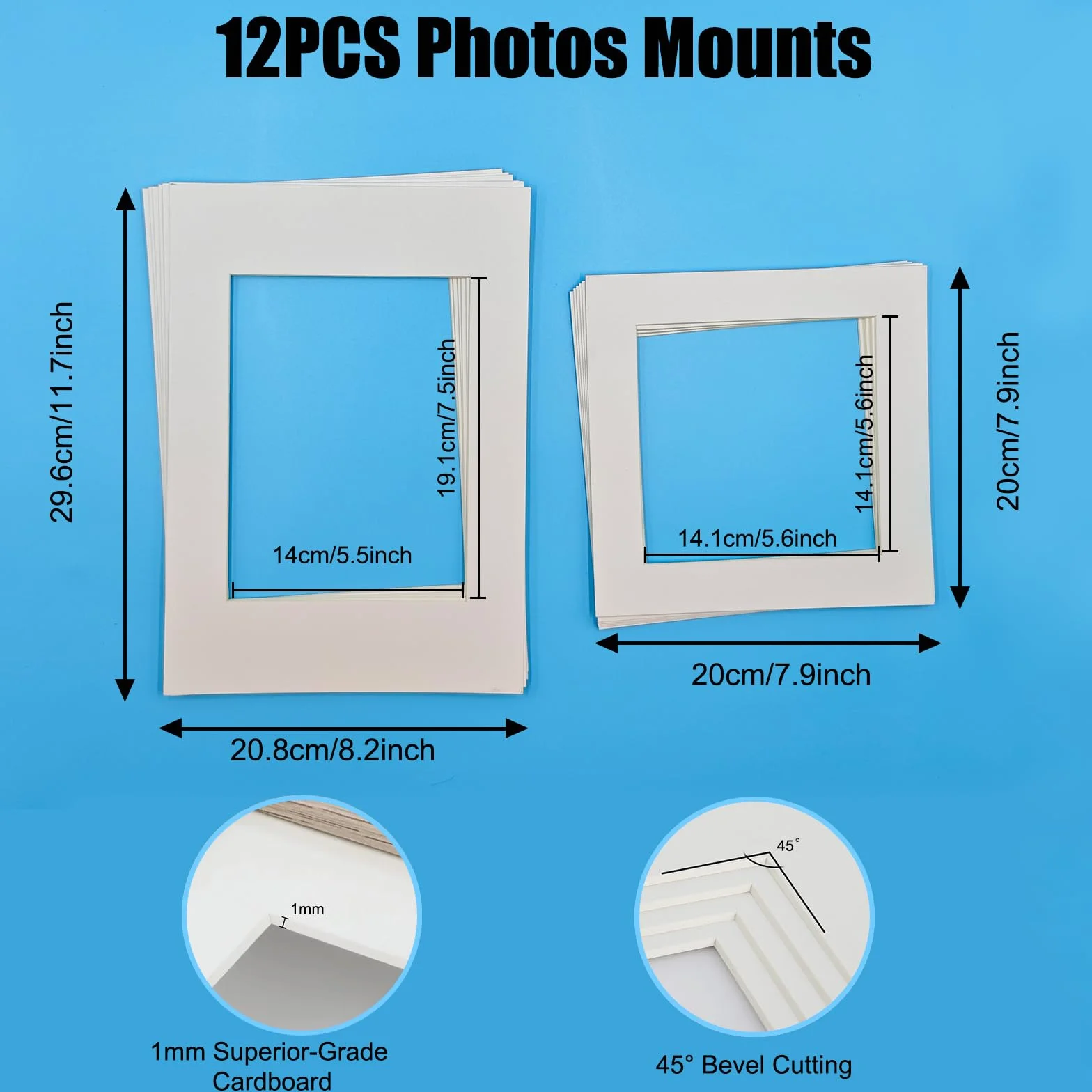 12 szt. passe-partout z kartonu, format A4, kwadratowe passe-partout ze ściętym rdzeniem, białe passe-partout do zdjęć 19,1 x 14/14,1 x 14,1 cm, 12 szt