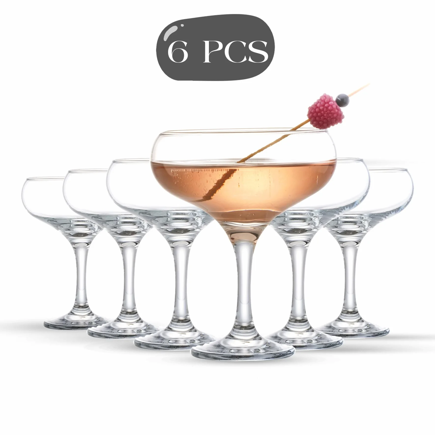 Zestaw 6 szklanek Martini 270 ml, szklanki coupe, długi trzonek
