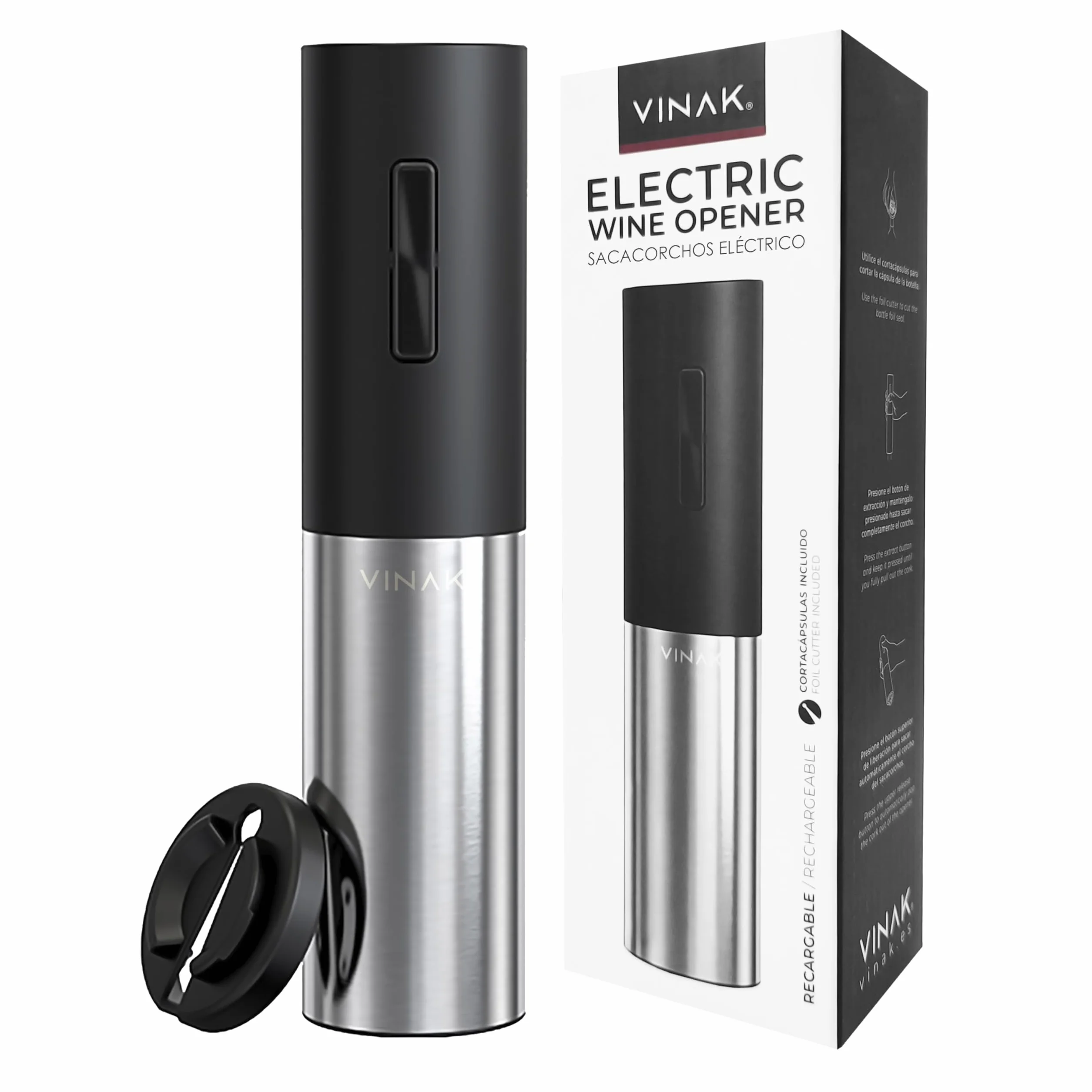 VINAK Elektryczny Otwieracz do Wina Akumulatorowy USB-C Korkociąg ze Stali Nierdzewnej