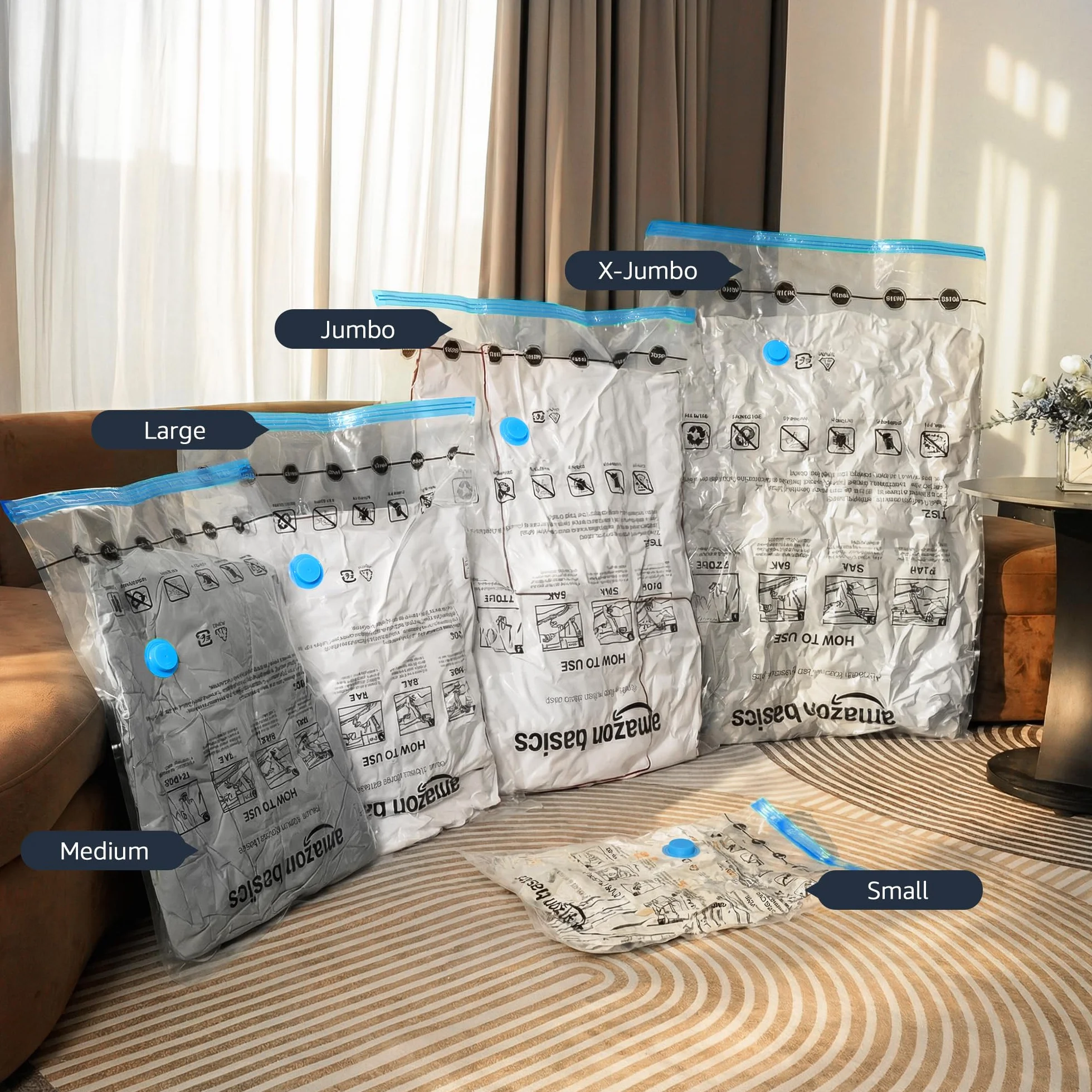 Amazon Basics Worki próżniowe na zamek błyskawiczny, worek do przechowywania, z pompką ręczną, 20 sztuk, przezroczyste