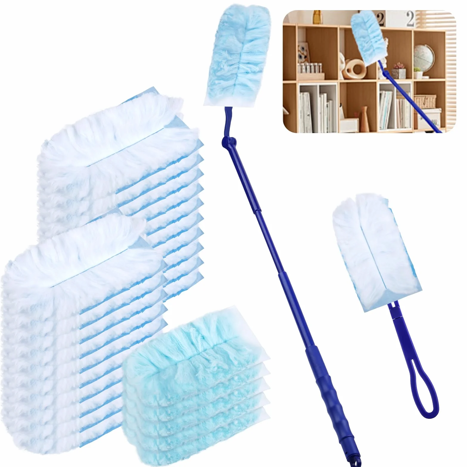 magnes 25 sztuk przeciwpyłowych, zestaw do uzupełniania Swiffer, ściereczki do magnesów Swiffer, opakowanie uzupełniające z 1 uchwytem i 1 drążkiem