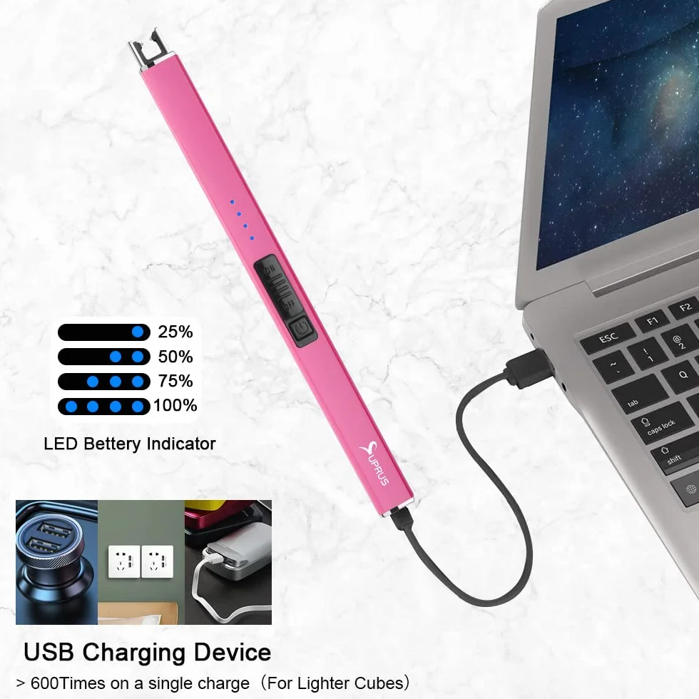 Suprus elektryczna zapalniczka łukowa USB z blokadą zabezpieczającą wiatroodporna bezpłomieniowa różowa