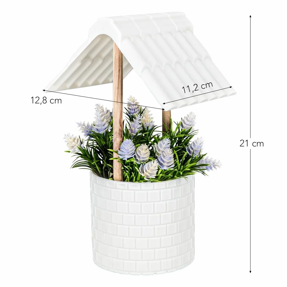 Ideen mit Herz Fontanna dekoracyjna | z dachem i florystyką | tworzywo sztuczne | pusta dekoracja | biała | 21 cm x 12,8 cm x 11,2 cm