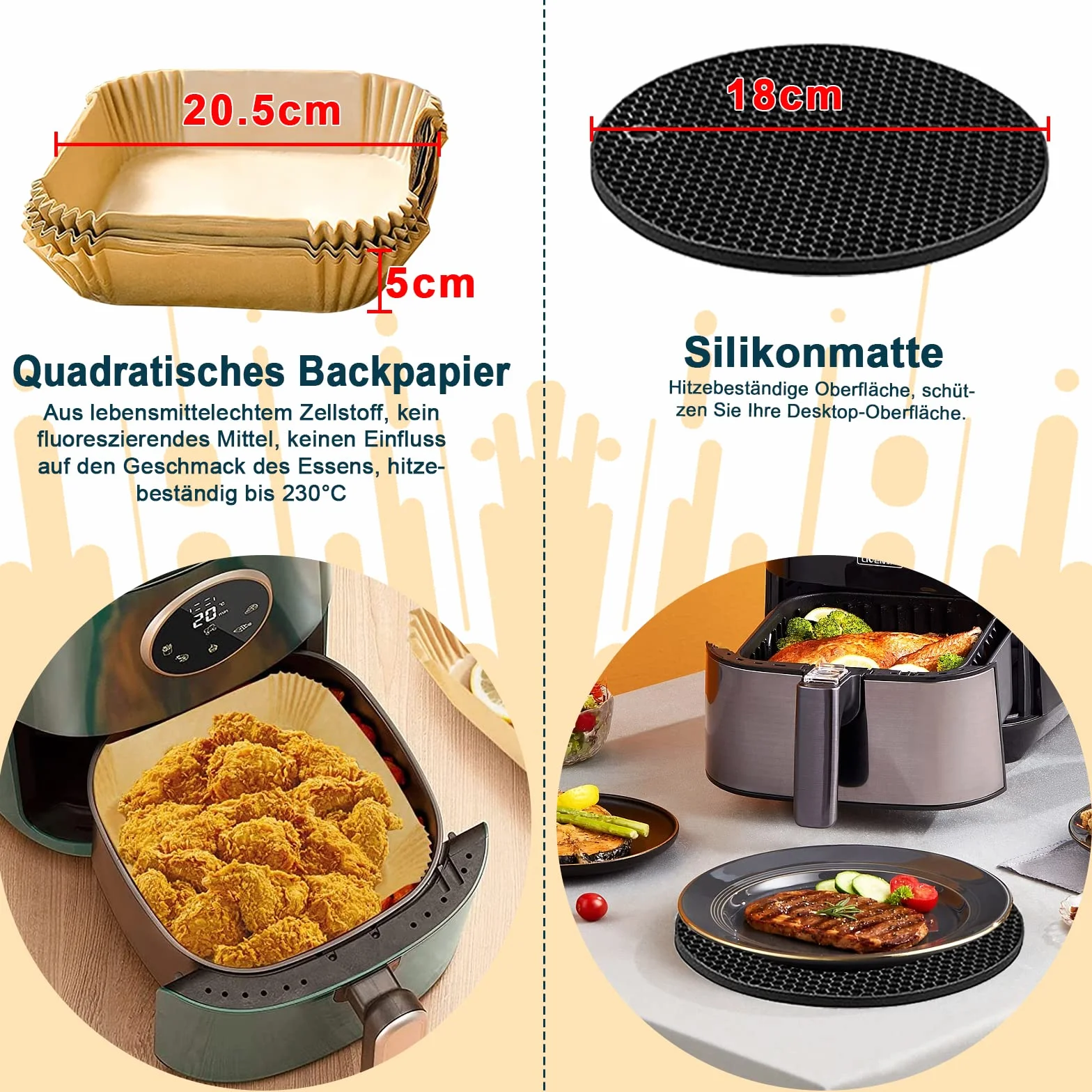 Akcesoria do frytkownicy 22cm 12szt. do Philips Premium Airfryer XXL COSORI 5,5L/6,4L