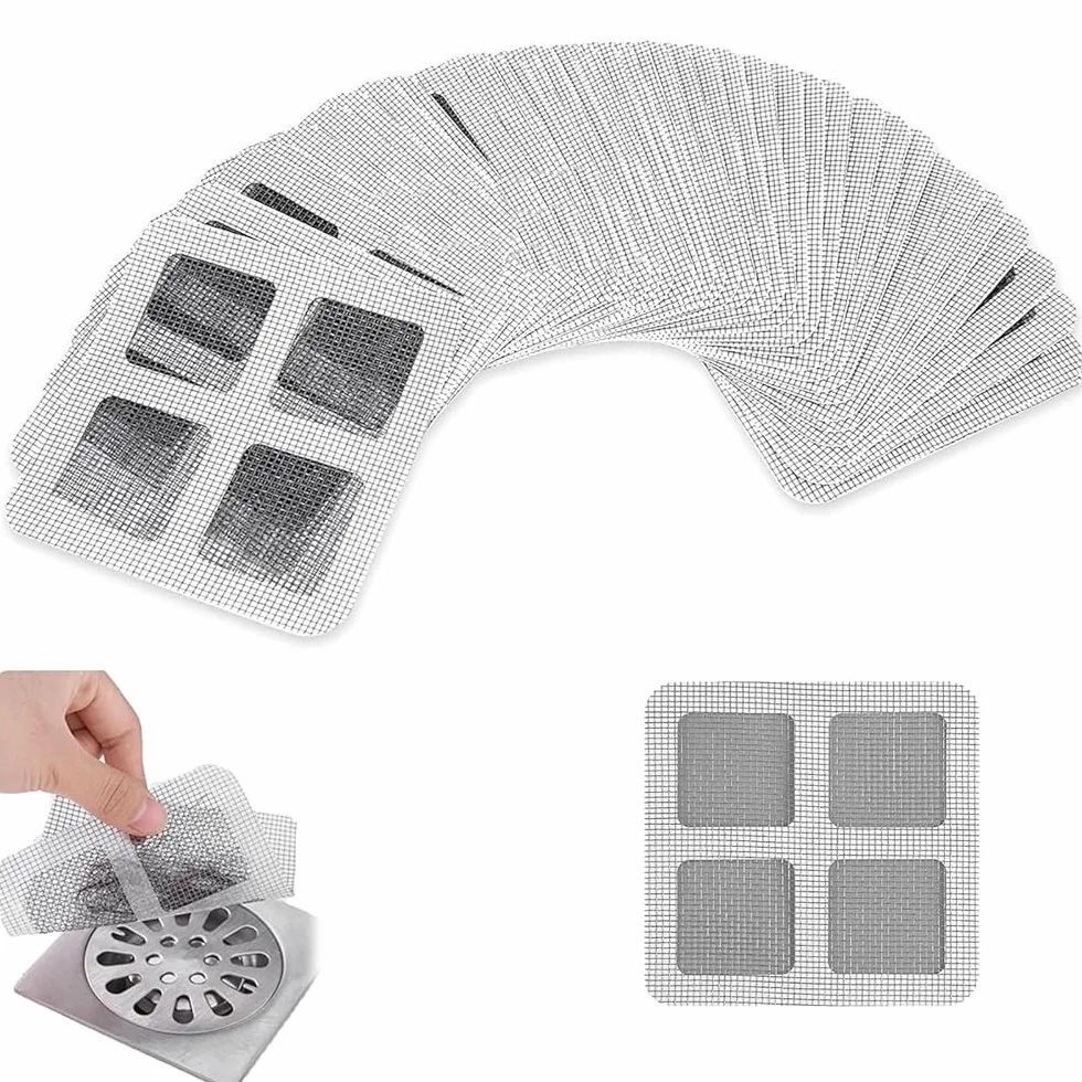 50 szt jednorazowych łapaczy włosów do odpływu prysznicowego, 10 x 10 cm, siatkowa naklejka na odpływ podłogowy, łapacz włosów na pokrywę odpływu prysznicowego, filtry pułapki na włosy, ochraniacz