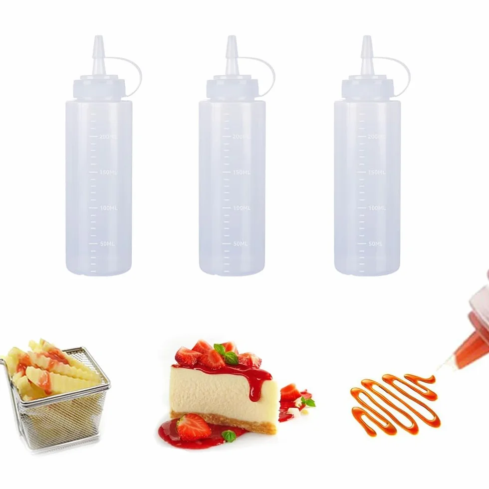 3-pak białych plastikowych butelek do wyciskania 237 ml butelek do wyciskania przypraw wielofunkcyjna butelka z tryskaniem do keczupu, oleju, dżemu, grilla, sosu, grillowania, rękodzieła, dozowników