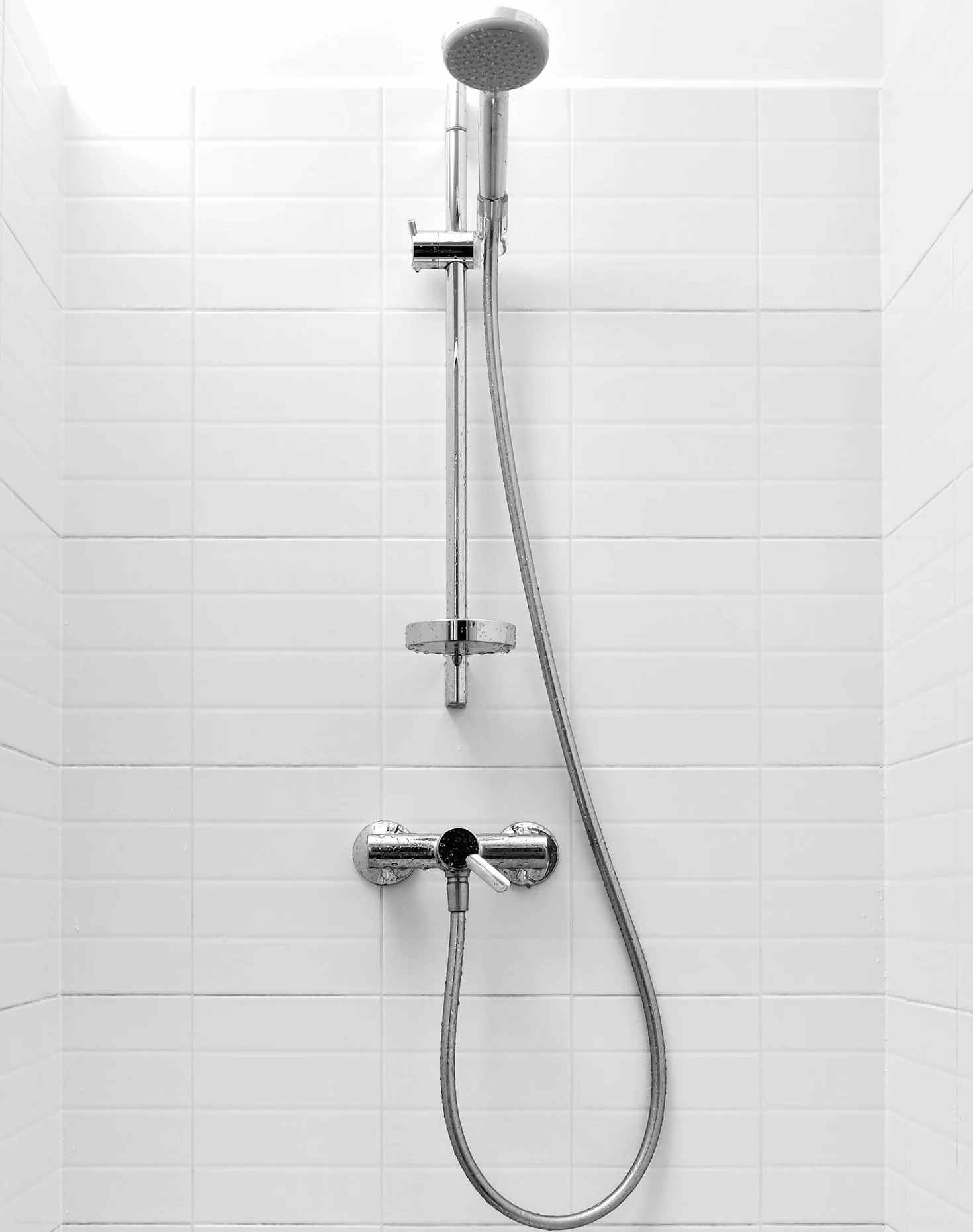 QWORK® Drążek prysznicowy 66 cm z elastycznym uchwytem na słuchawkę prysznicową– Stal nierdzewna SUS 304 – Wykończenie szczotkowane – Regulowane podstawy montażowe