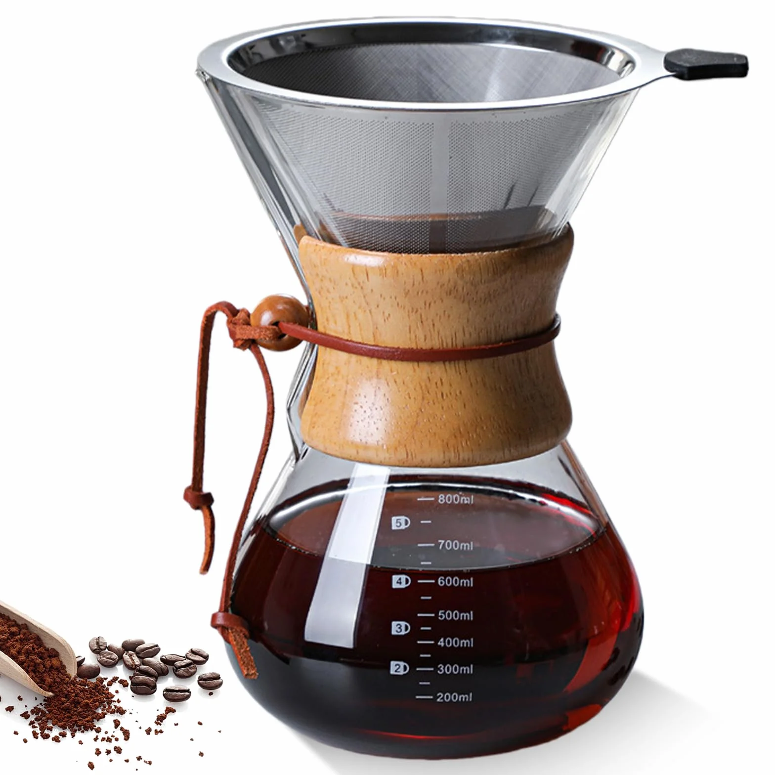 GOMETY Pour Over zaparzacz do kawy, 800 ml, filtr permanentny, zaparzacz do kawy, dzbanek borokrzemowy z dwuwarstwowym filtrem ze stali nierdzewnej, szklanka do warzenia kawy dla aromatycznej