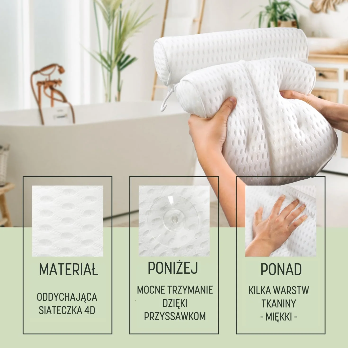 SilverRack Poduszka do wanny biała 4D z przyssawkami ergonomiczna