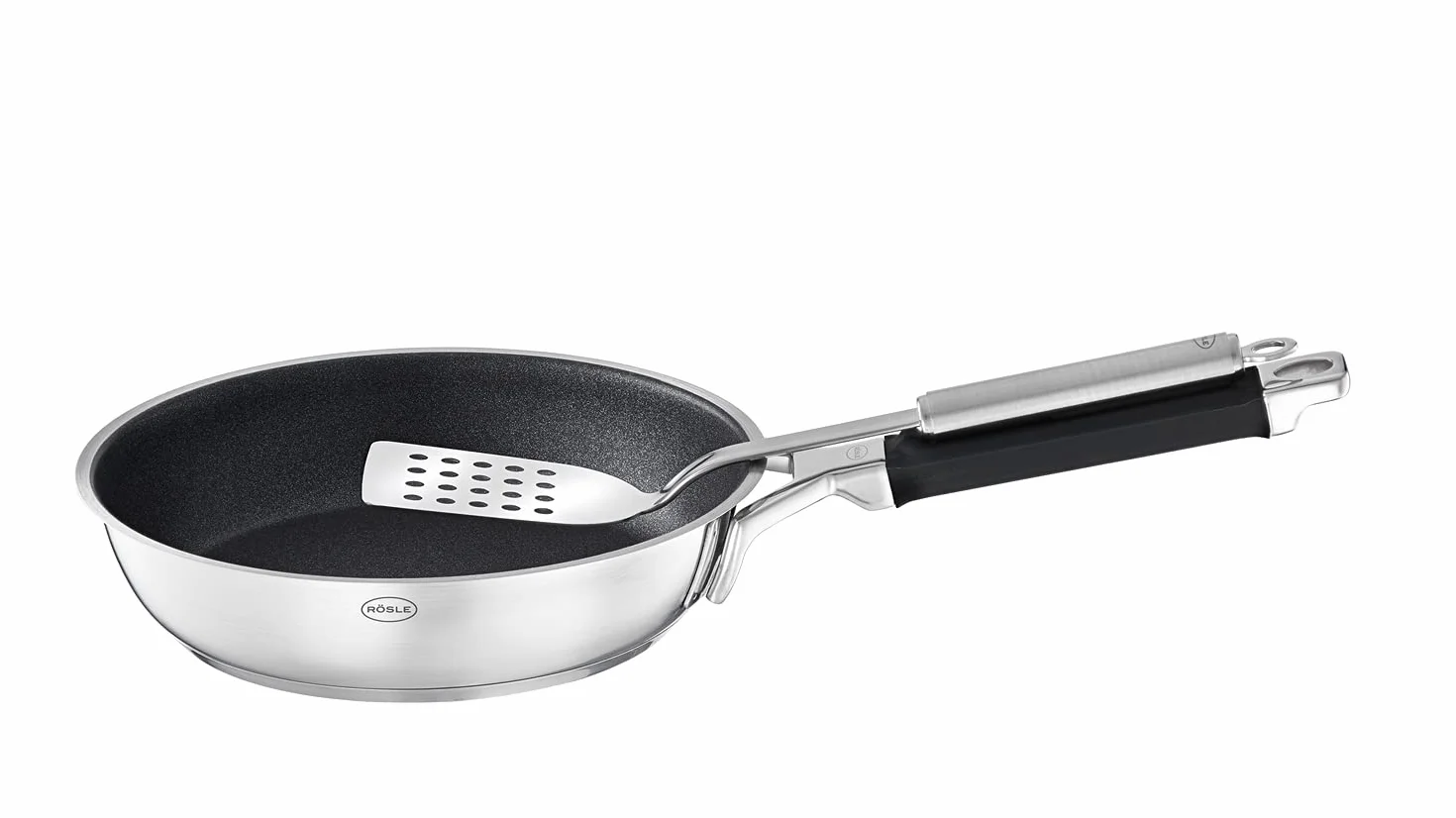 RÖSLE SILENCE PRO Patelnia 24 cm z powłoką nieprzywierającą ProResist, stal nierdzewna, indukcyjna, srebrno-czarna