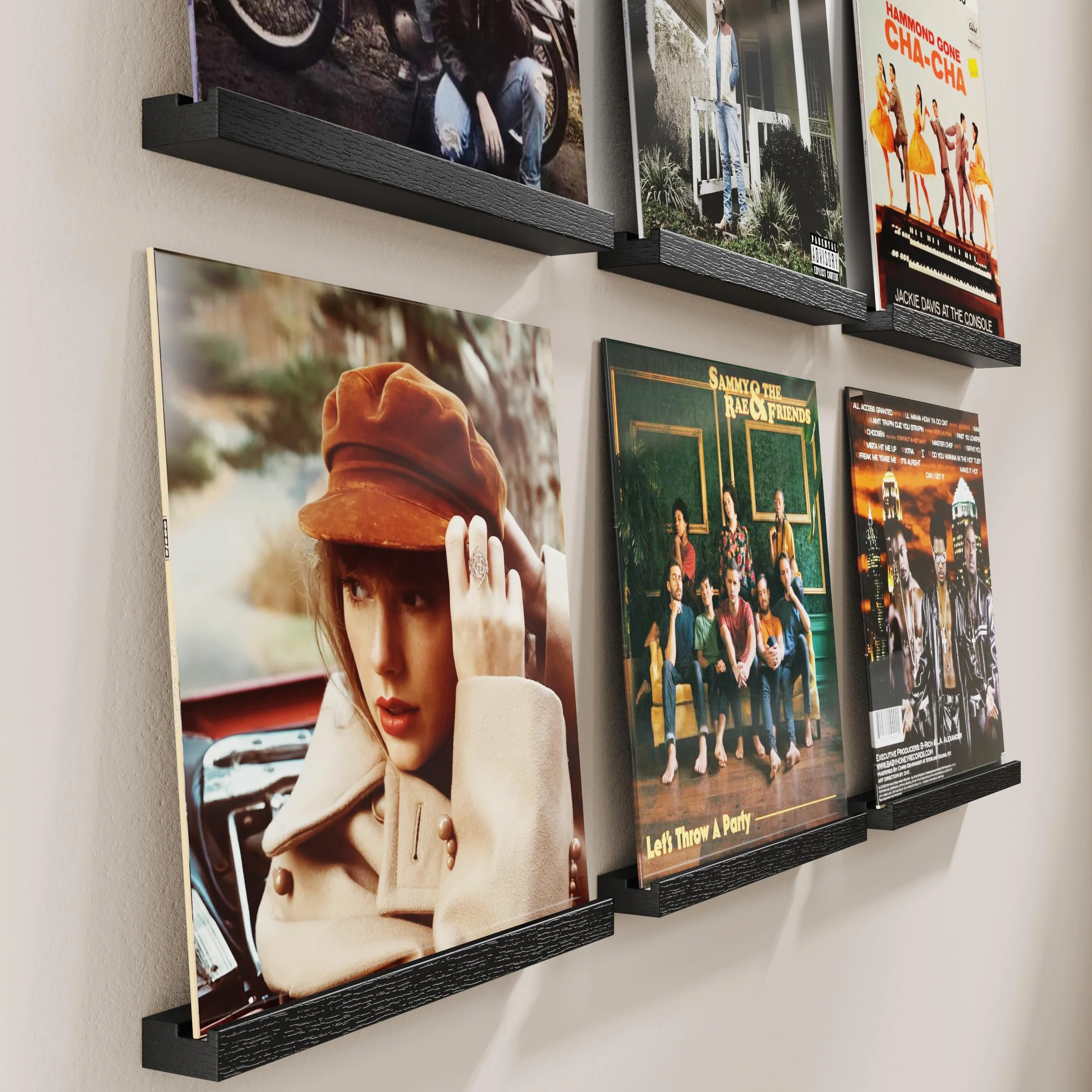 6 sztuk uchwytów ściennych na płyty winylowe, drewniane uchwyty winylowe, do montażu płyt winylowych, do umieszczania płyt gramofonowych, płyt CD, albumów fotograficznych i kolekcji (czarne)