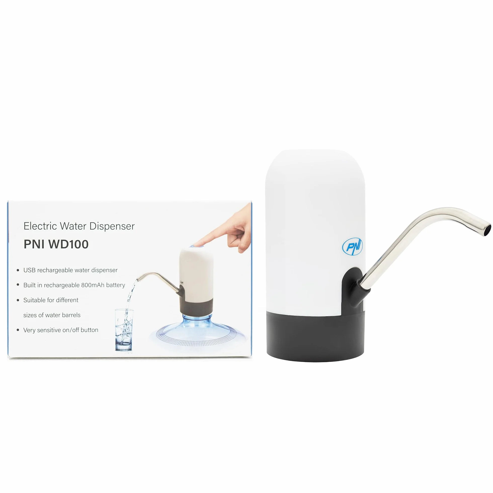 Elektryczna pompa do butelki PNI WD100, ładowanie przez micro USB, akumulator 800 mAh, moc 4 W