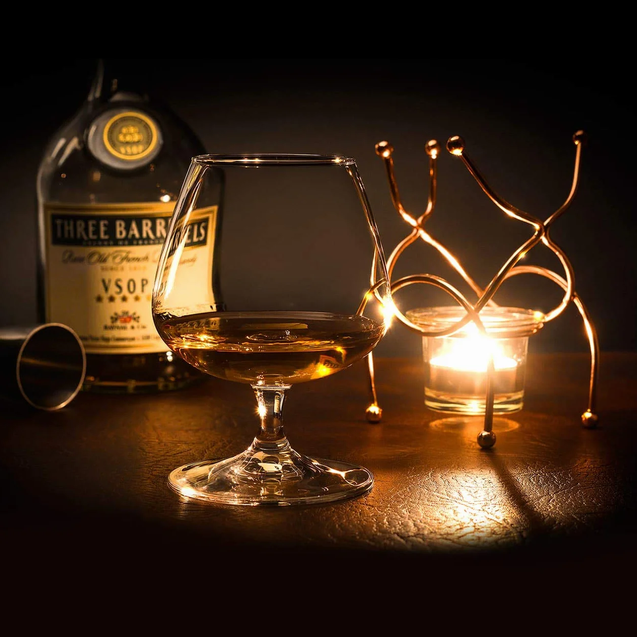 Bar Amigos Brandy & Cognac Snifter podgrzewacz szkło stojak zestaw upominkowy ze świeczką miedziany uchwyt miedź
