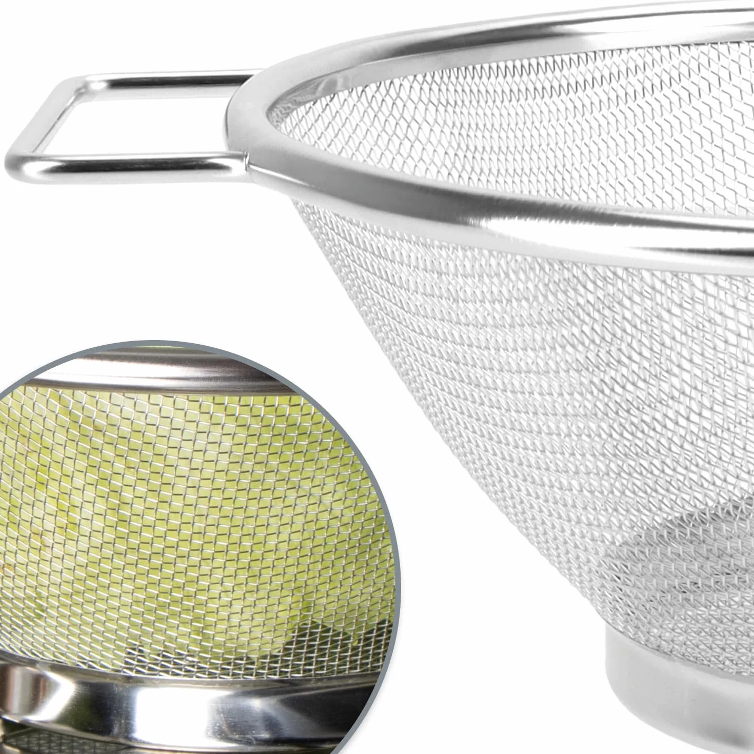 COM-FOUR® 2x durszlak ze stali nierdzewnej - Dwa sitka kuchenne tej samej wielkosci z uchwytami - Drobno perforowane do plukania i odcedzania makaronu, warzyw, owoców i salatki (02 sztuki - Ø20,5cm)