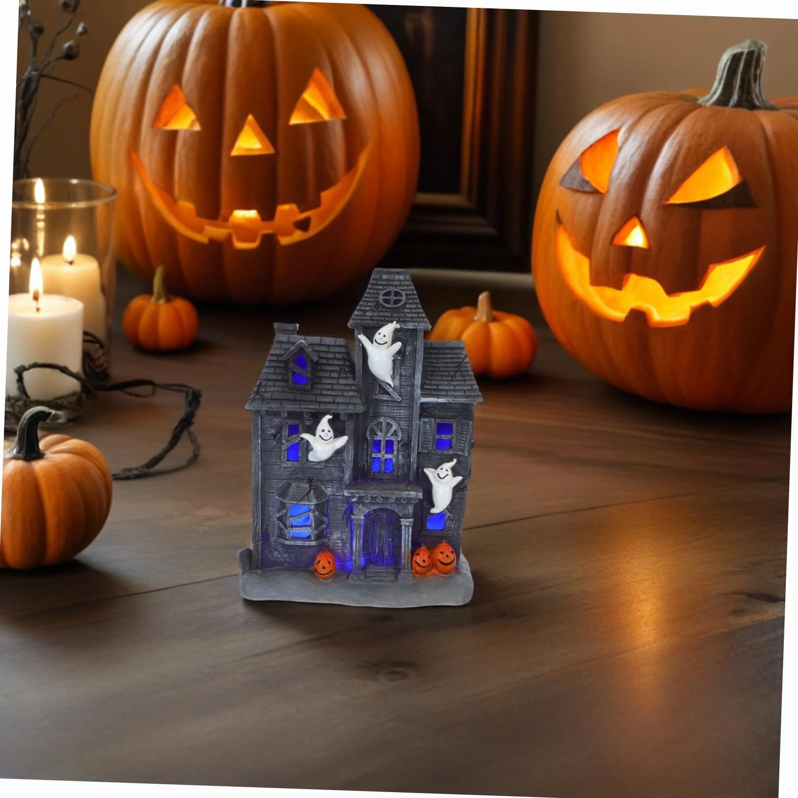 iplusmile LED Świecąca Figurka Strasznego Domu Strachów Dekoracja Stołowa z Żywicy Halloween Świetlna Ozdoba Przyjęcie i Dekorację Wioski Duchów