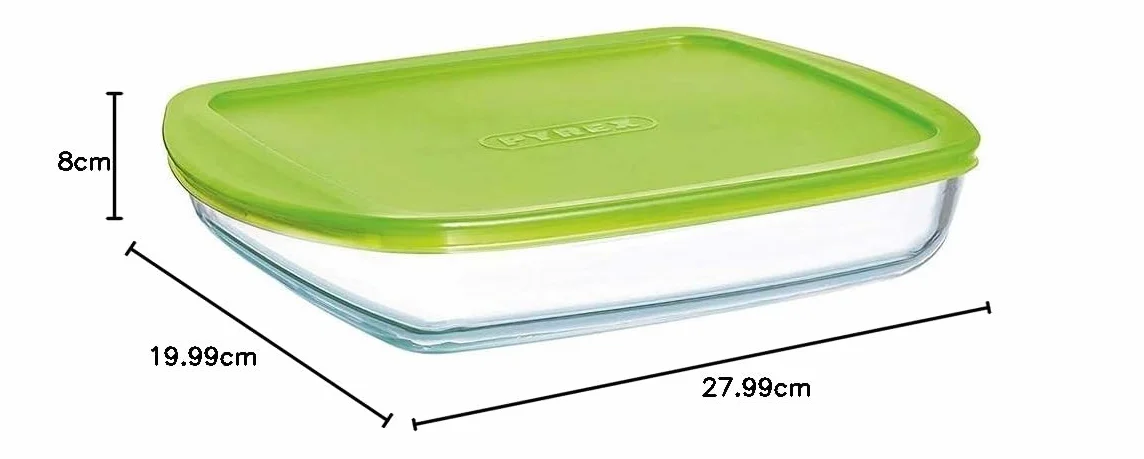 Pyrex Cook & Store szklane prostokątne naczynie o wysokiej odporności z pokrywką 28 x 20 x 8 cm, zielone