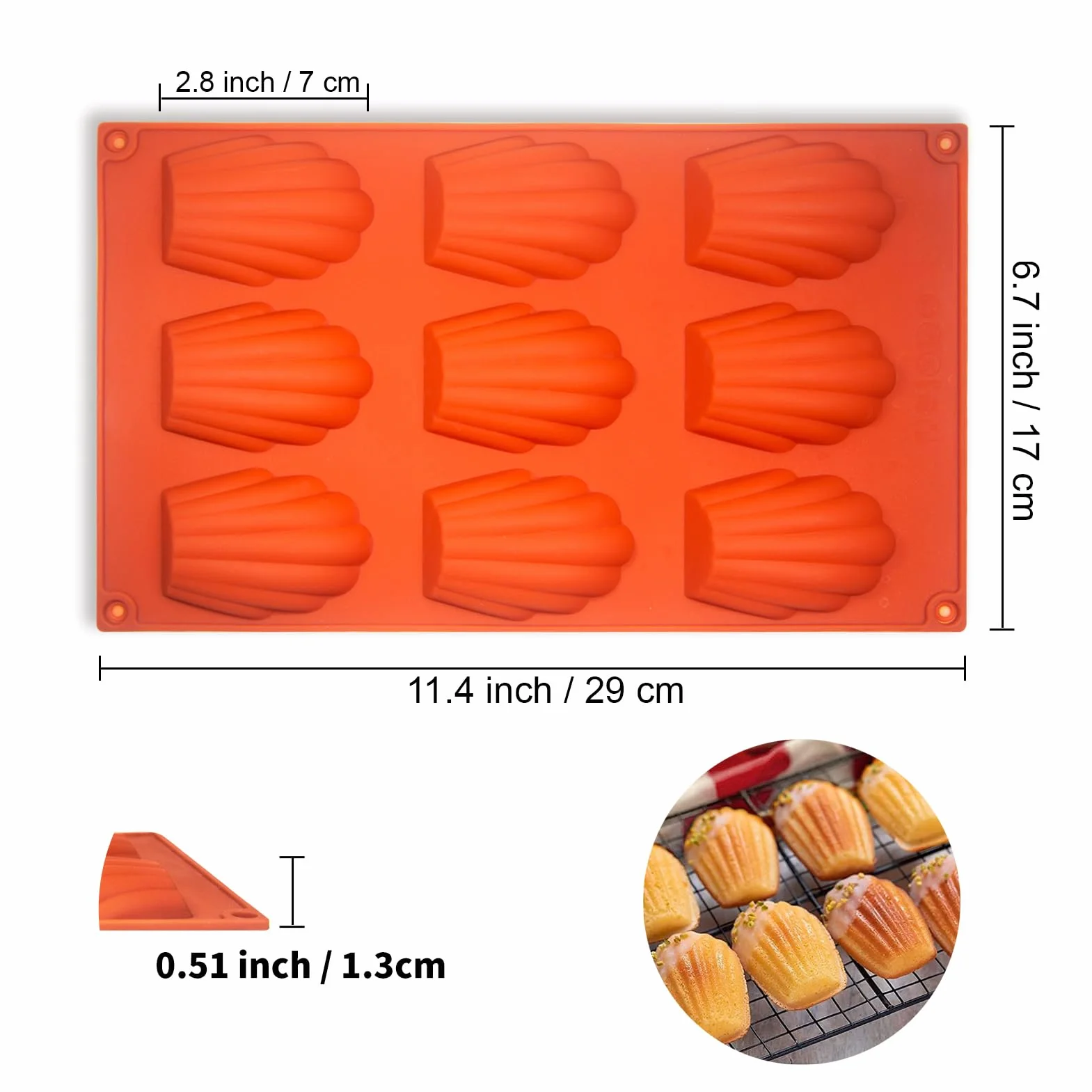 Silikonowa blacha do pieczenia Madeleines 2 szt. 9 wnęk, nieprzywierająca