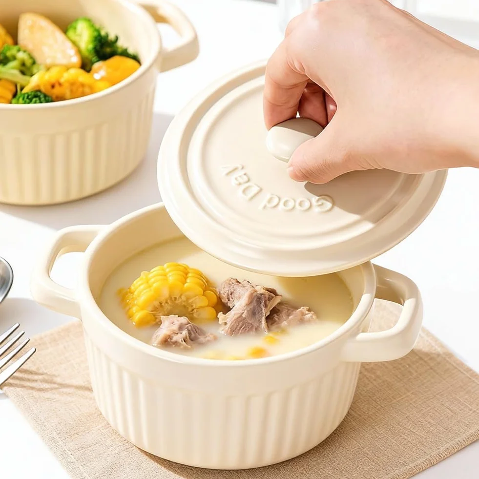 Mini Cocotte naczynie do zapiekania z pokrywką, małe porcelanowe naczynie z uchwytami, ceramiczne, małe foremki do duszenia, mini brytfanna do lasagne, sufletu, piekarnika, kuchenki mikrofalowej