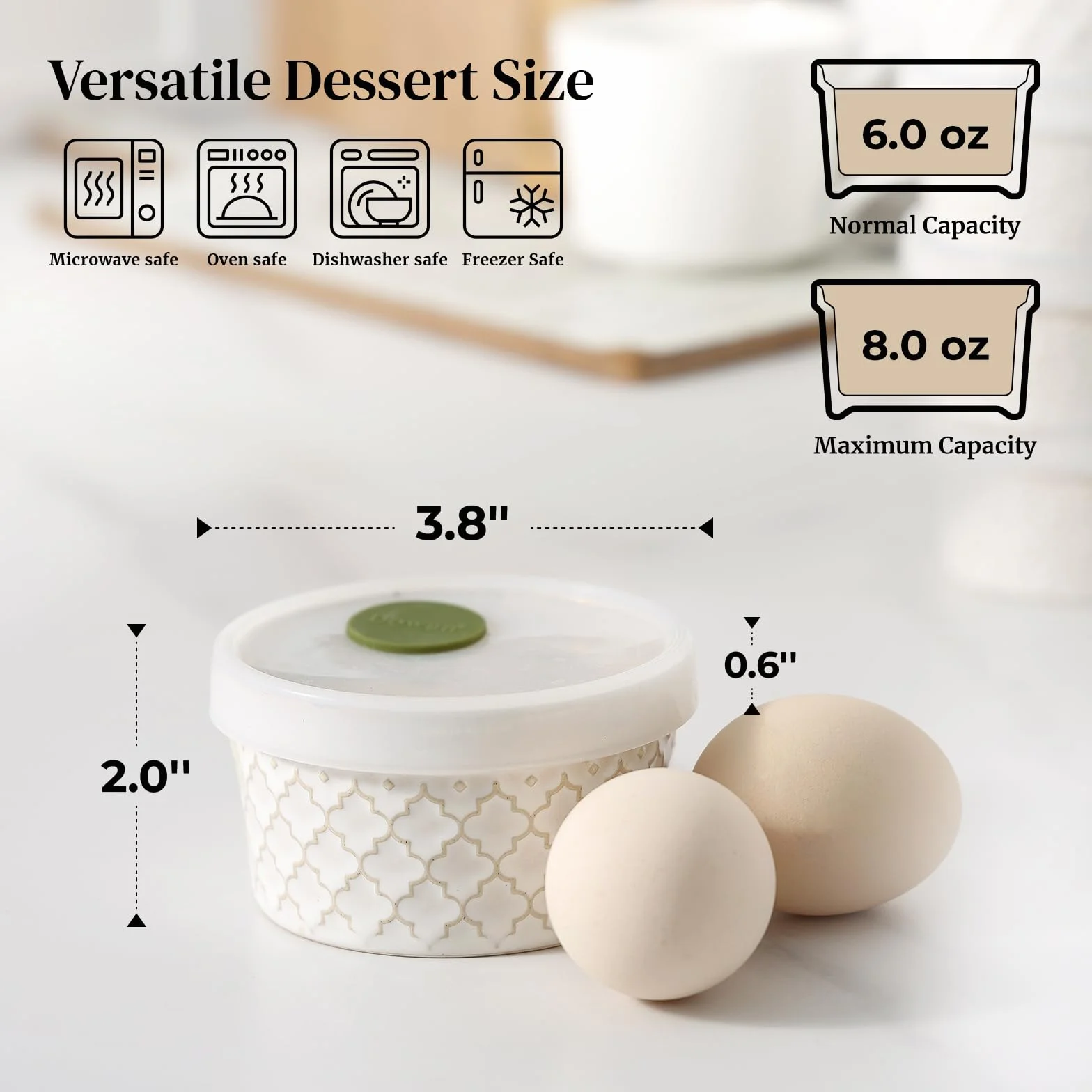 DOWAN Ramekins do piekarnika z pokrywkami 170 ml zestaw 6 ceramicznych misek do crème brûlée, sufletu, sosów