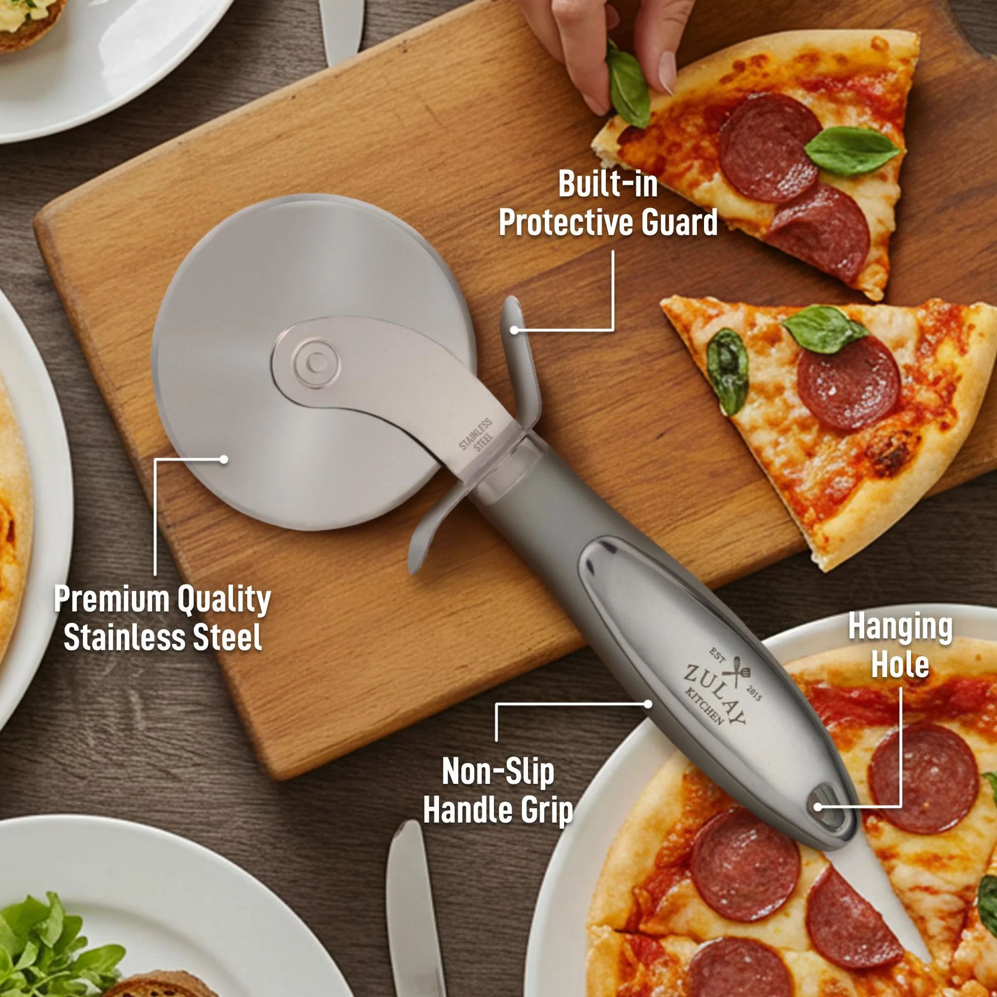 Zulay Kitchen Duża krajalnica do pizzy – wysokiej jakości krajalnica do pizzy ze stali nierdzewnej – łatwa do czyszczenia i cięcia – super ostry, antypoślizgowy uchwyt i nadaje się do mycia w